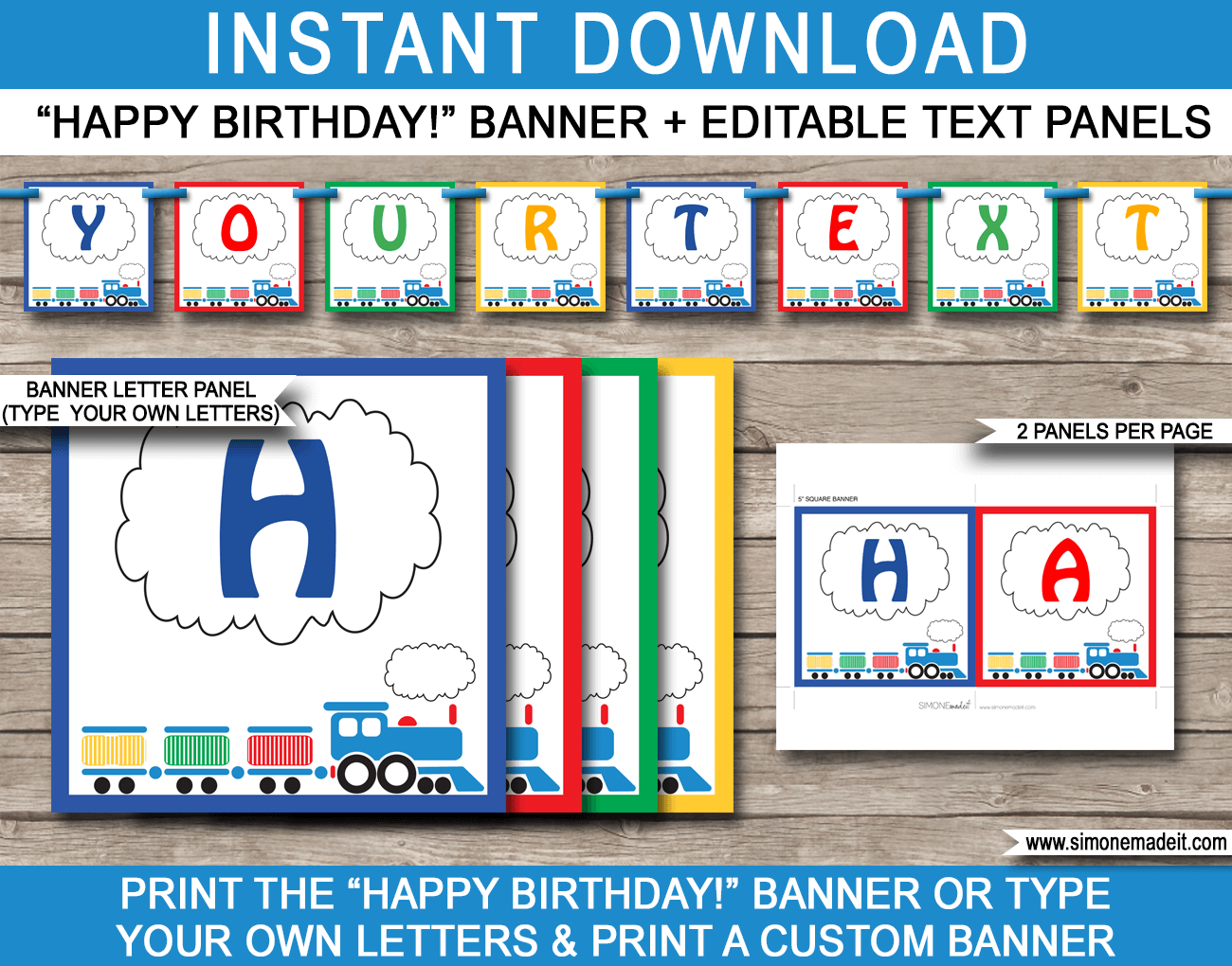 Steam Train Party Banner Template Happy Birthday Pennant Banner