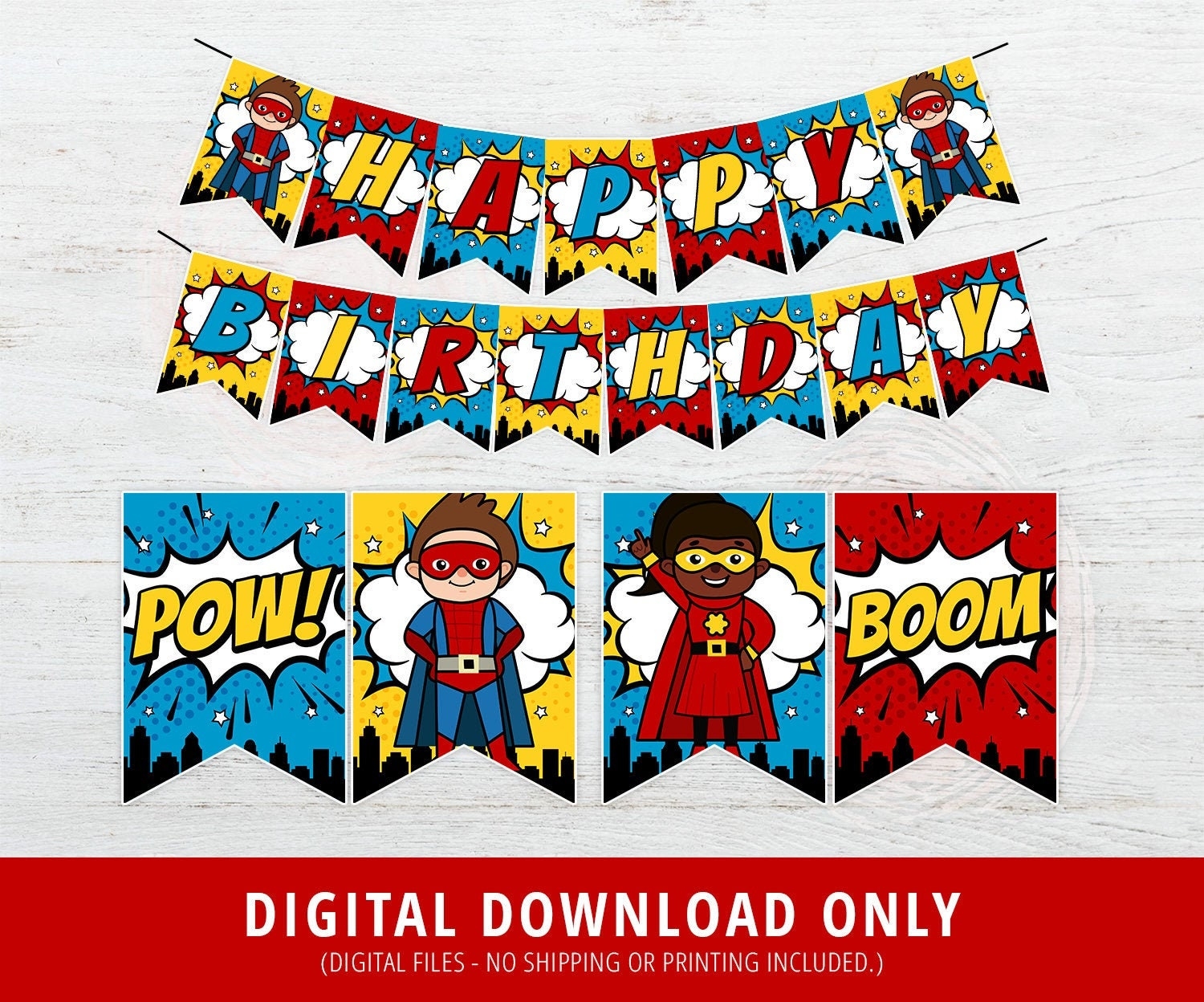 SUPERHERO Birthday Banner Printable Superhero Birthday Banner Comic Book Banner Superheroes Birthday Party Decorations DIGITAL Etsy