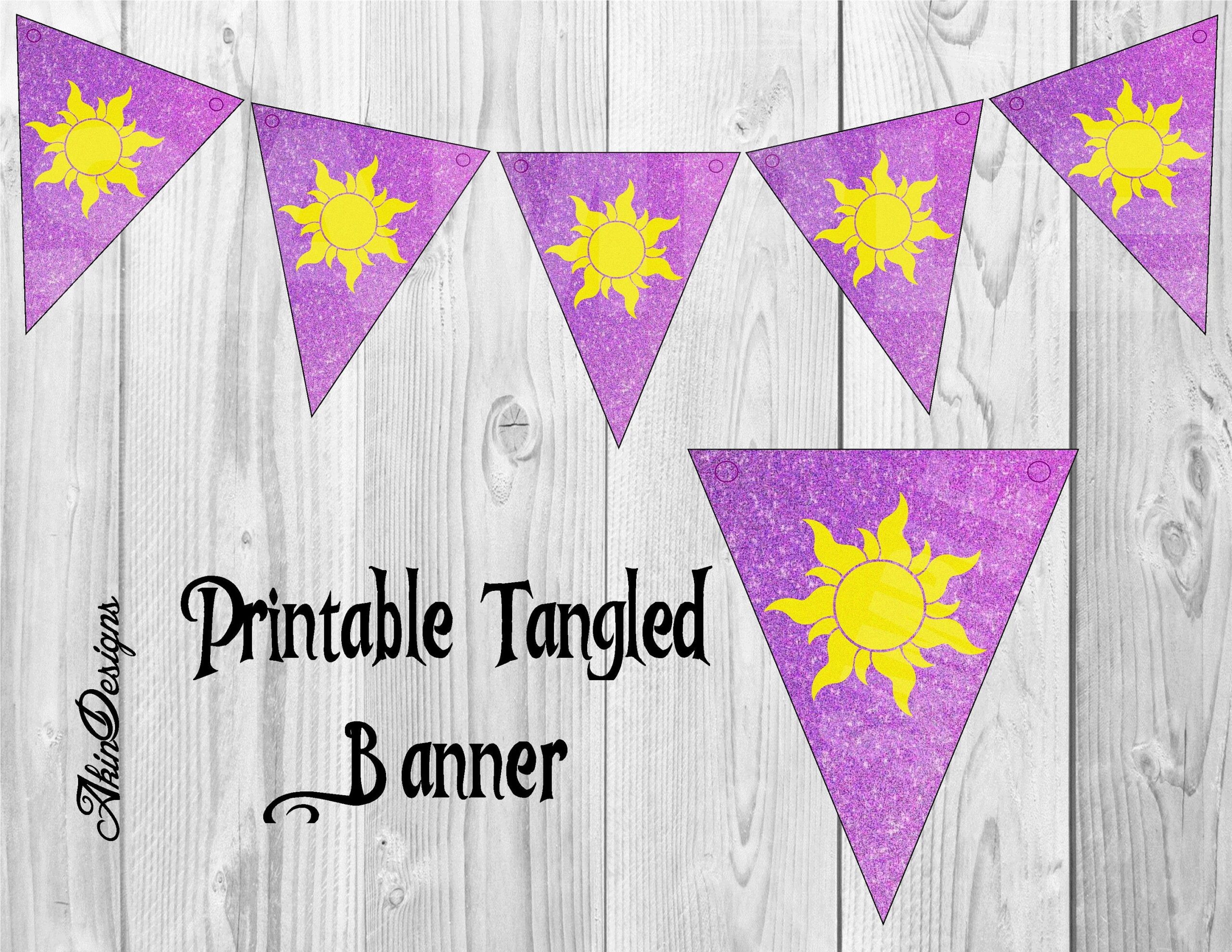 Tangled Banner Instant Download Printable Purple Glitter 8 5x11 2 Up Per Sheet Etsy