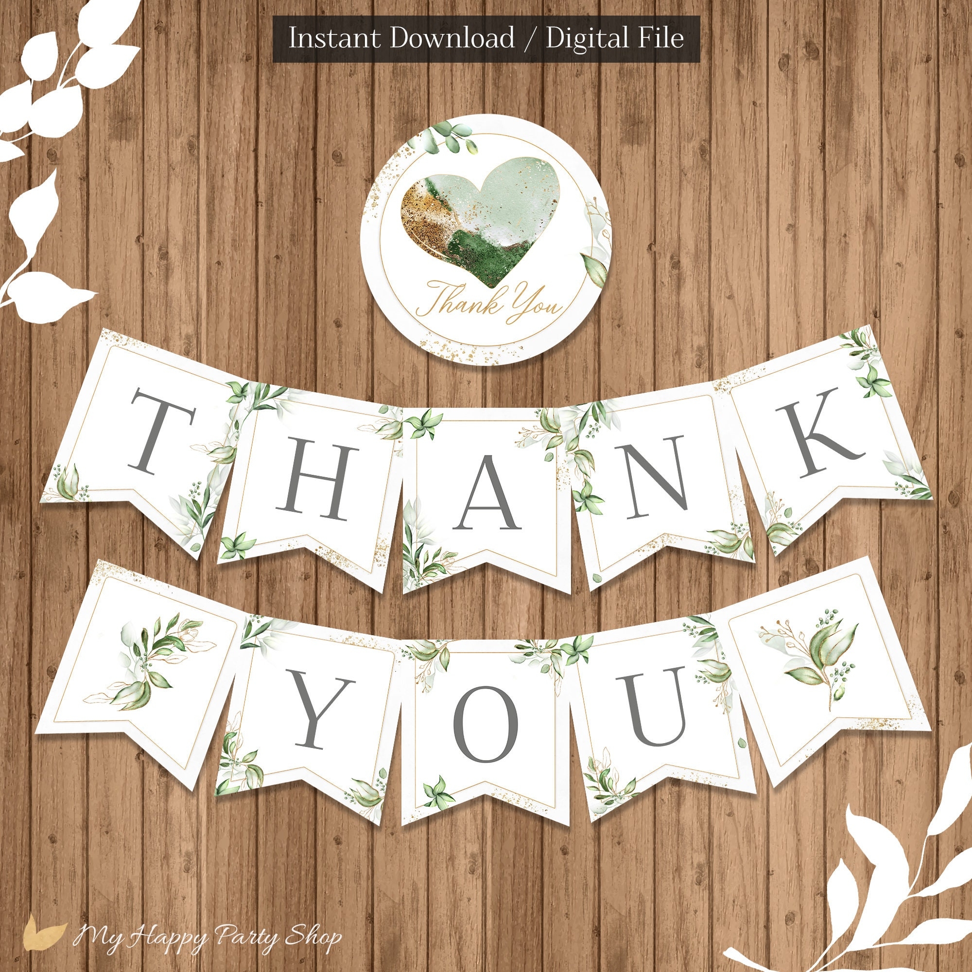 Thank You Banner Printable Thank You Sign Thank You Photo Greenery Gift Table Banner Thank You Card INSTANT DOWNLOAD Digital BSU066 Etsy