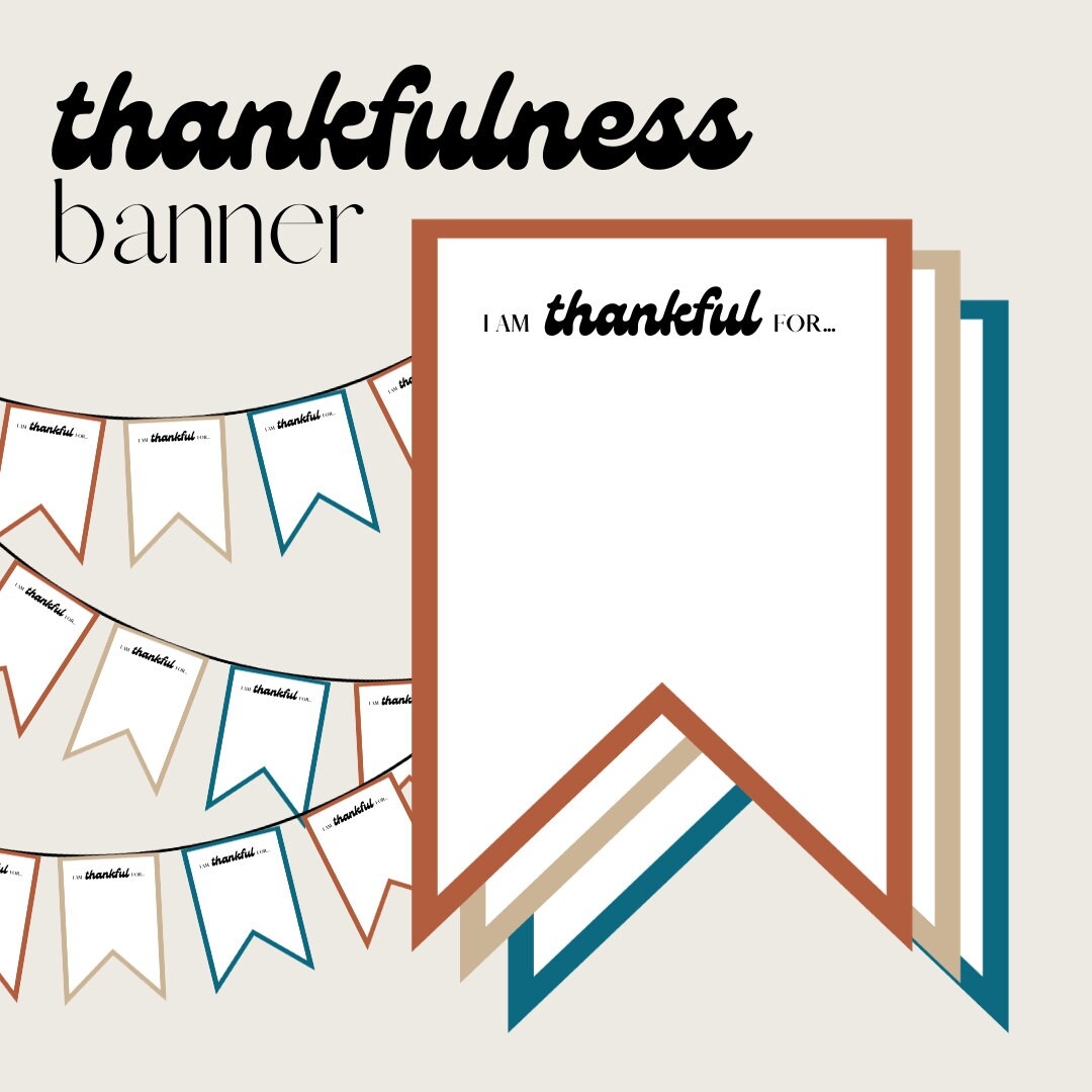 Thankfulness Banner Multicolored Instant Download Kids Crafts Thanksgiving Craft Gratitude Craft Etsy