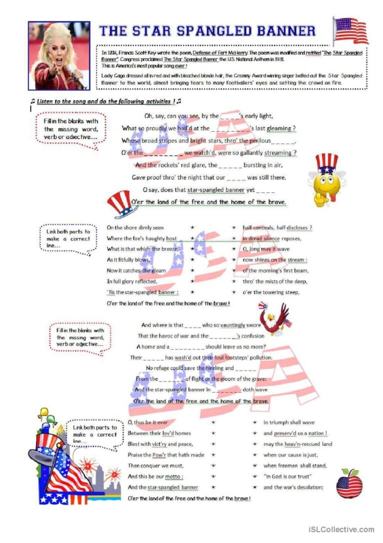 The Star Spangled Banner English ESL Worksheets Pdf Doc