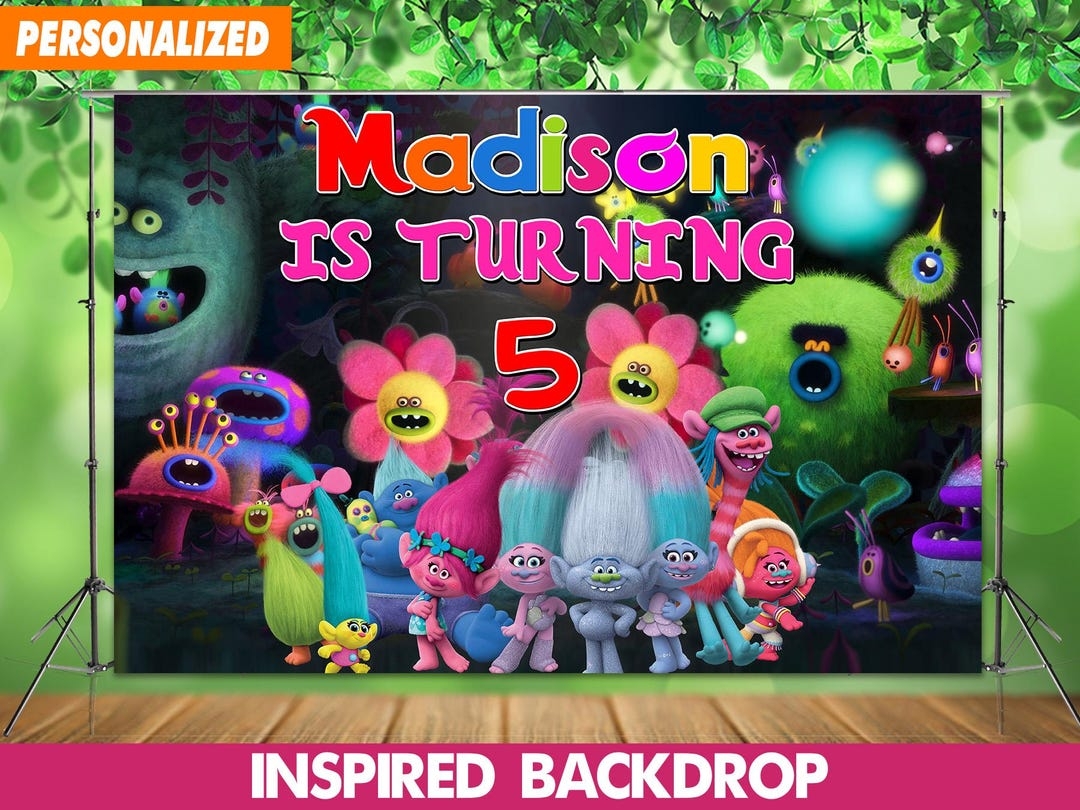 Trolls Birthday Backdrop Trolls Banner Personalized Printable Digital File Etsy