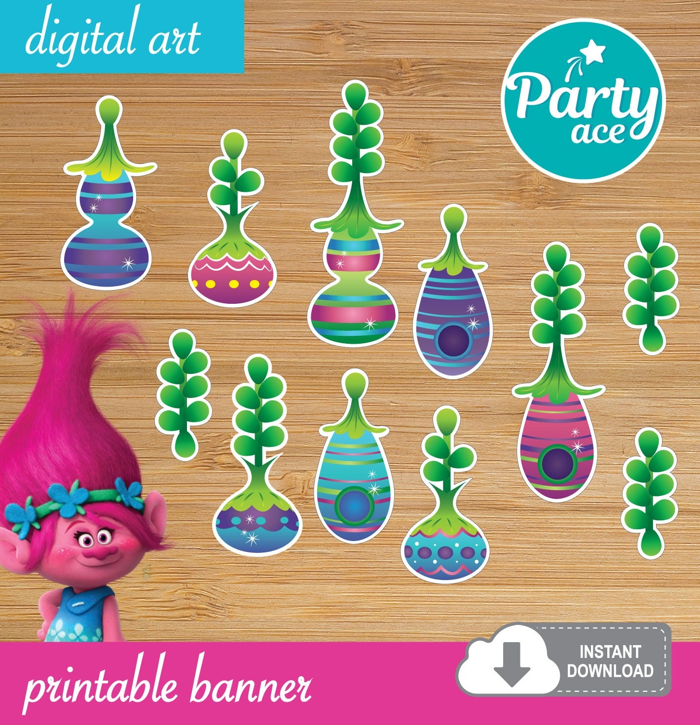 Trolls Forest Village And Happy Birthday Printable Banner Etsy
