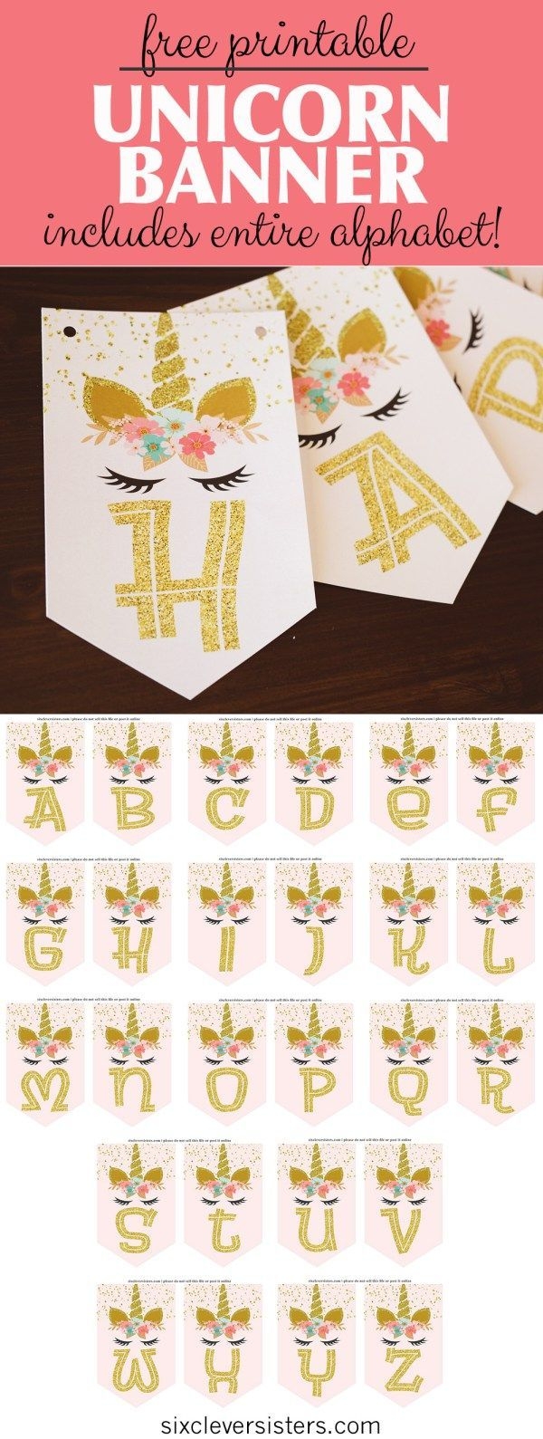 Unicorn Banner Free Printable pink Gold Unicorn Banner 