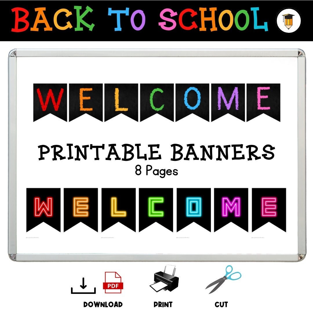 WELCOME BANNER Printable Welcome Banner Back To School Banner Printable School Banner School Decor School Bulletin Board 