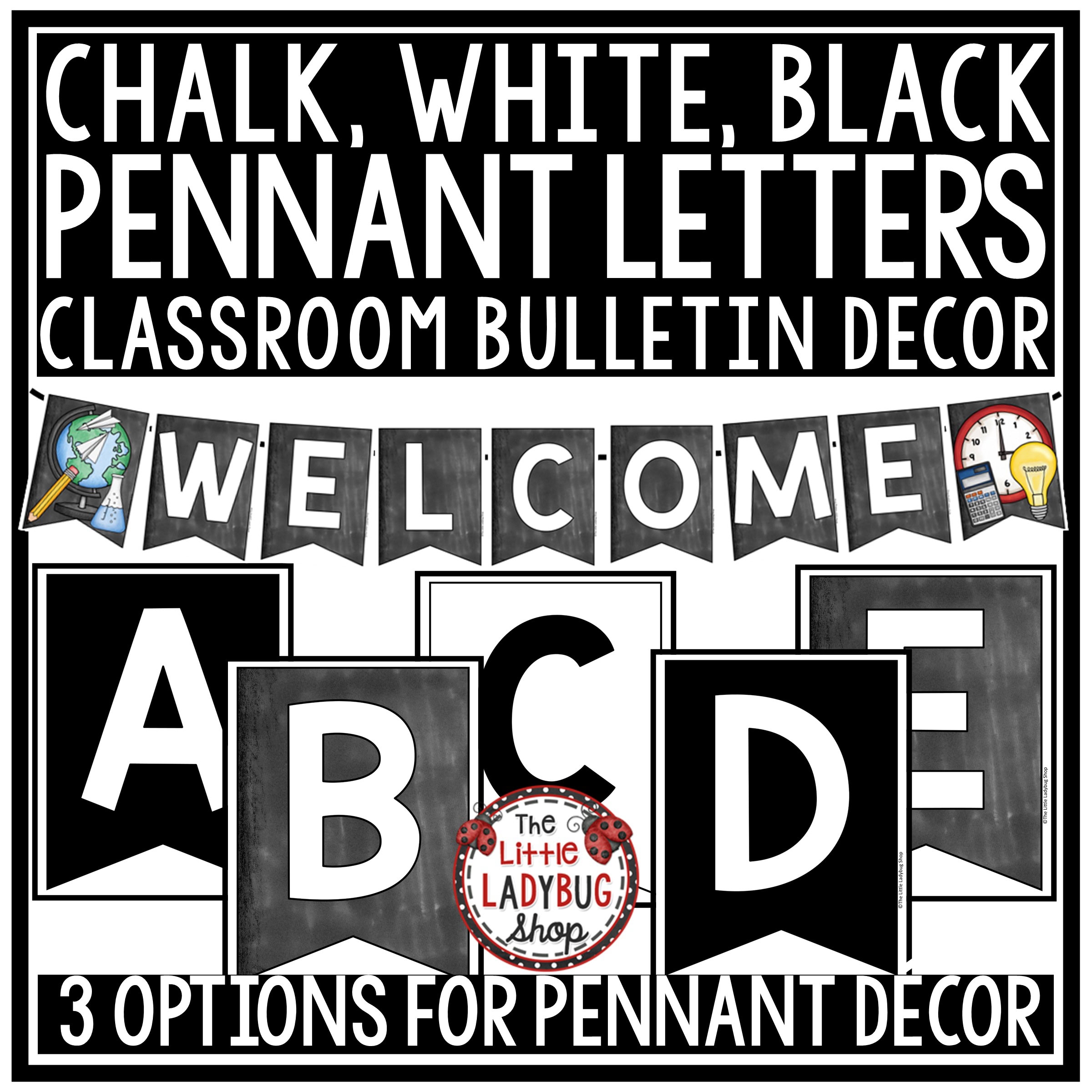 White Black Chalkboard Letters Bulletin Board Printable Banner The Little Ladybug Shop