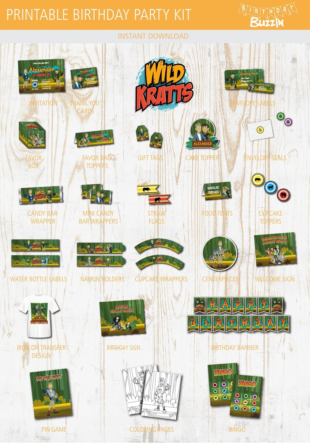 Wild Kratts Birthday Party Printables Pack Decorations W Invitations Favors Banner Cupcake Toppers Labels Templates Etc Instant DL Etsy