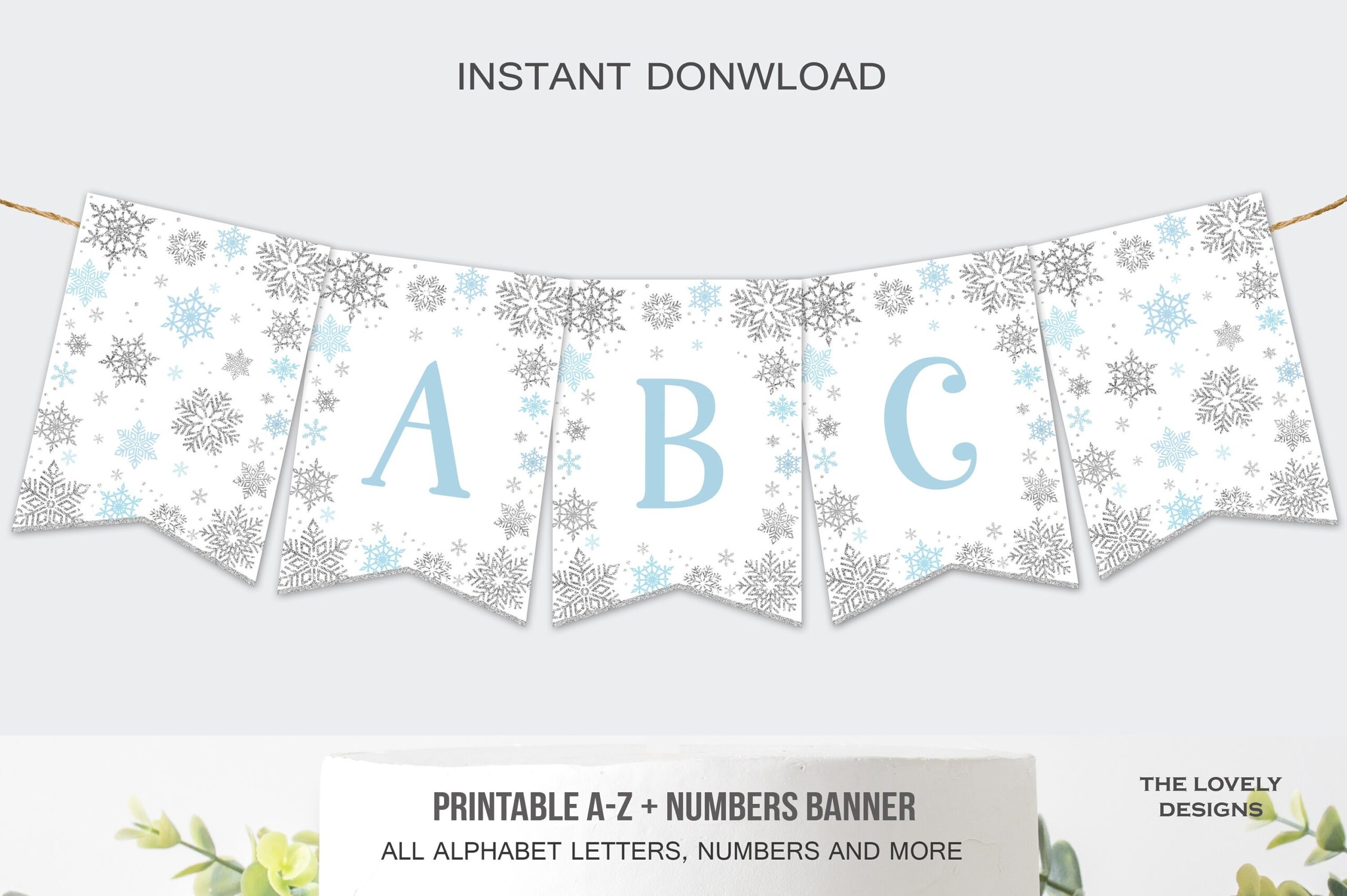 Winter Banner A Z Alphabet Numbers Winter Wonderland Bunting Banner Snowflakes Blue Flags Custom Banner Printable DIY INSTANT DOWNLOAD SWB4 Etsy