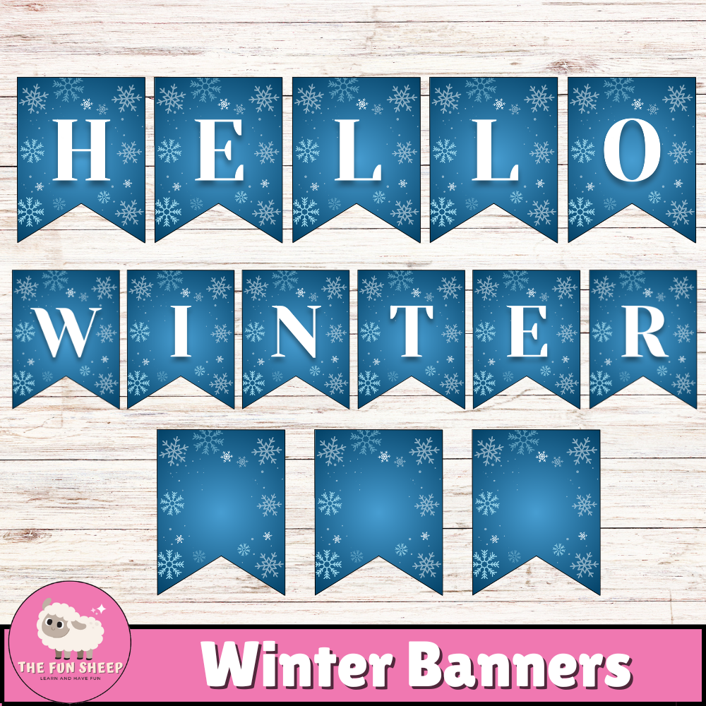 Winter Banners Hello Winter Pennants DIY Holidays Bulletin Board Decor SET OF 2 Made By Teachers