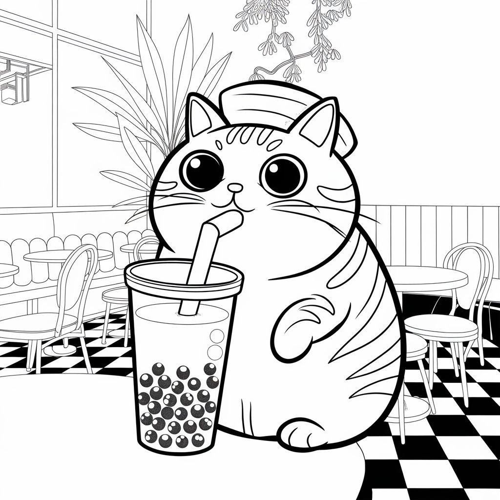 20 Unique Boba Cat Coloring Page Designs KidPrintables