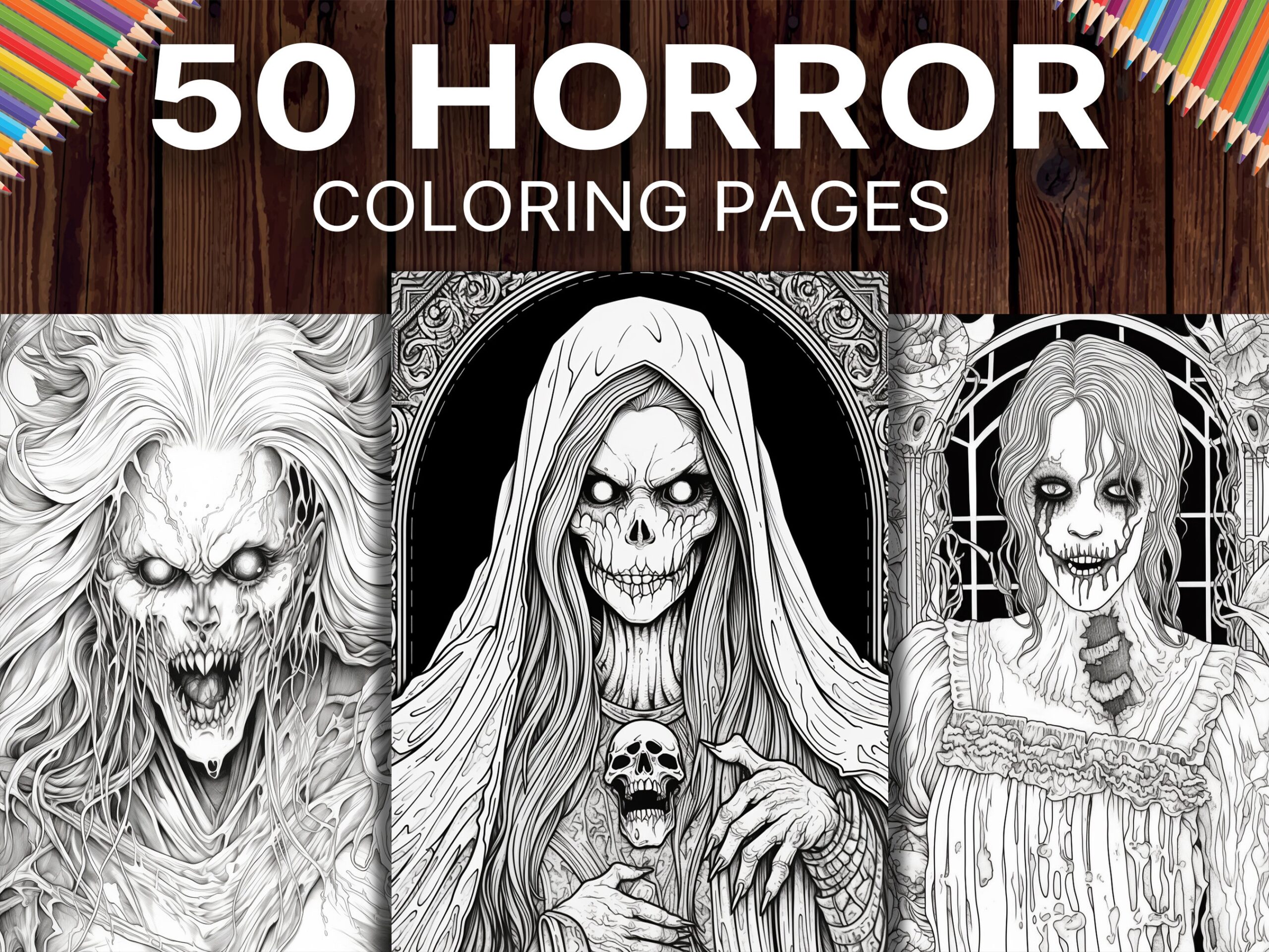 50 Horror Coloring Pages For Adults Creepy Scary printable PDF Etsy
