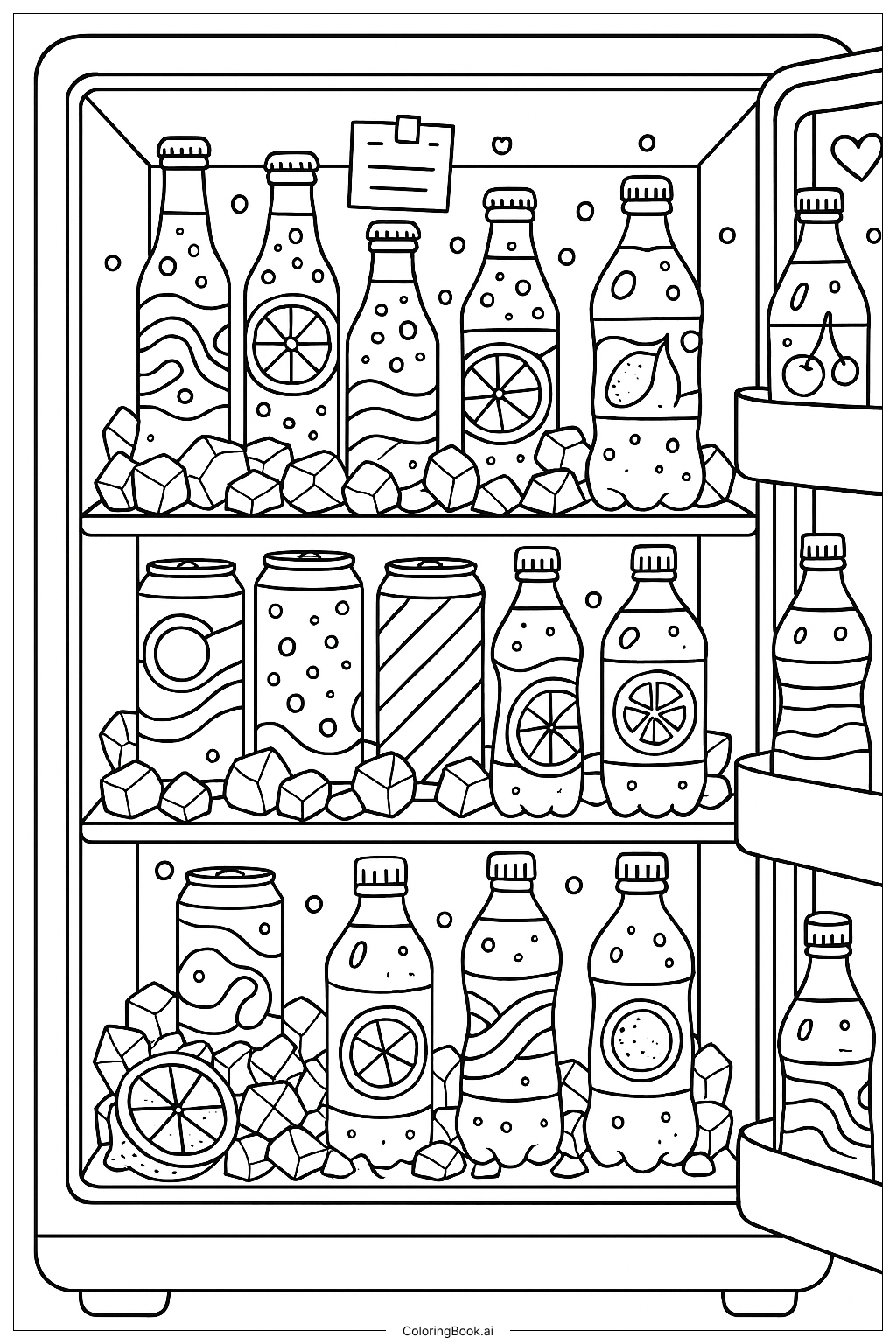 A Fridge Full Of Colorful Soda Pop Coloring Page Free PDF PNG Printable A Fridge Full Of Colorful Soda Pop Coloring Page Free PDF PNG Printable