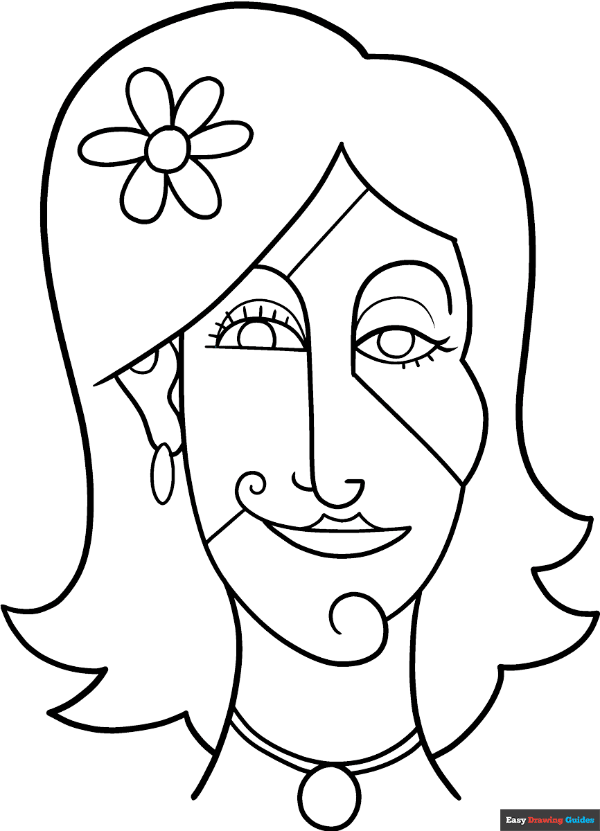 Abstract Self Portrait Coloring Page Easy Drawing Guides