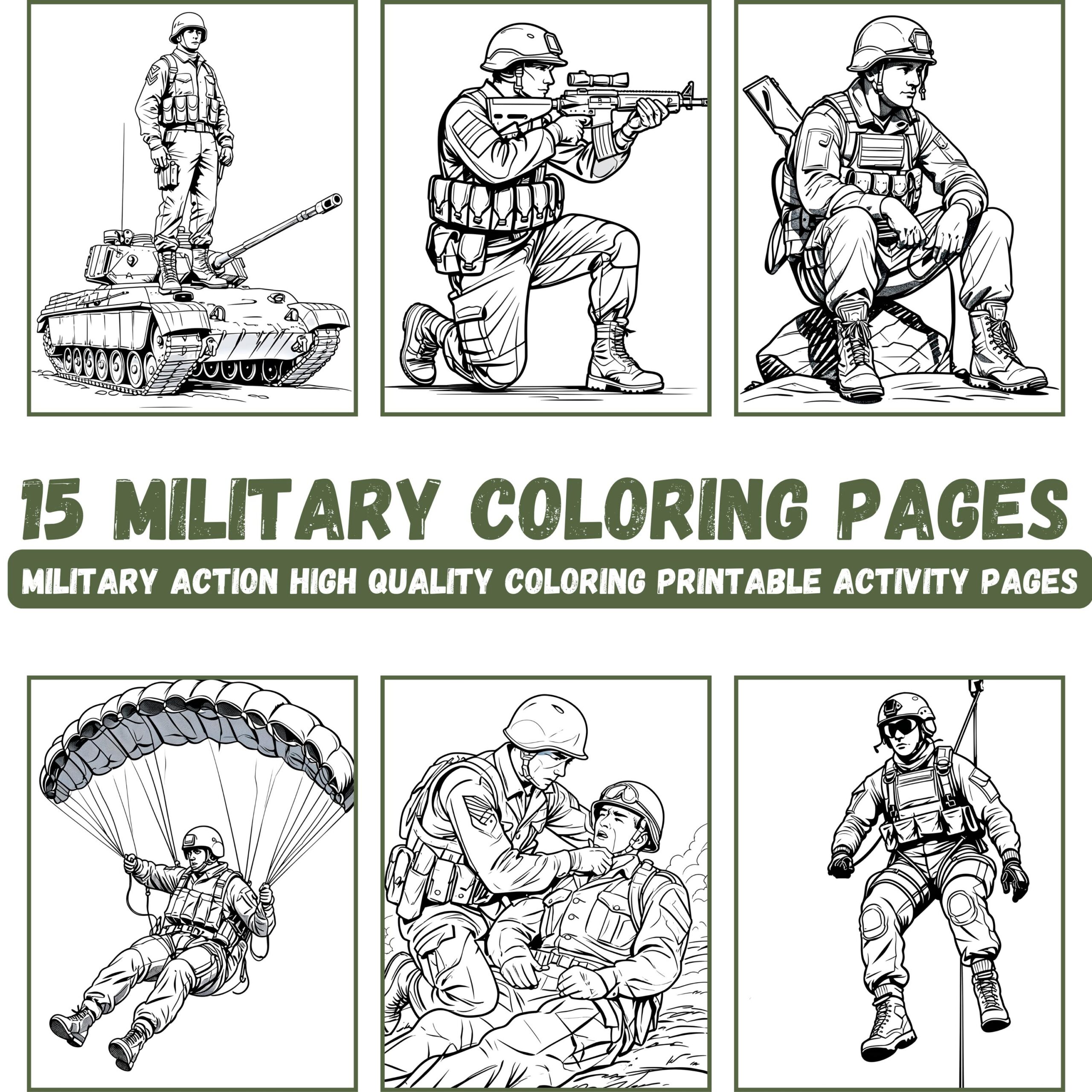 Army Coloring Pages Military Illustrations PDF Printable Etsy