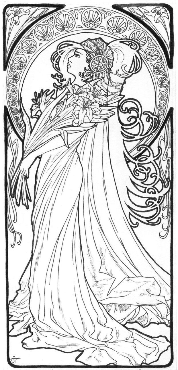 Art Nouveau Illustration Coloring Pages Adult Coloring Pages