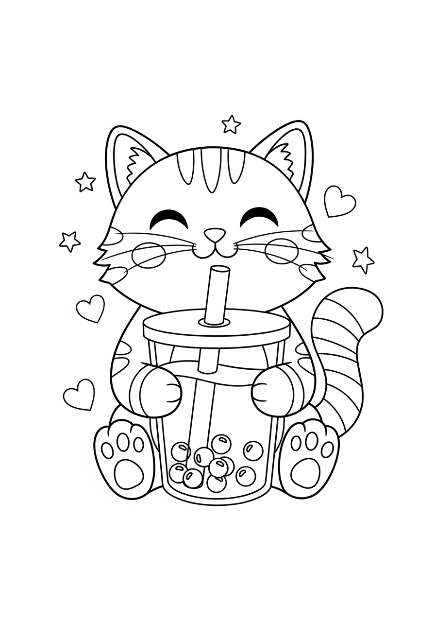Boba Cat Coloring Page