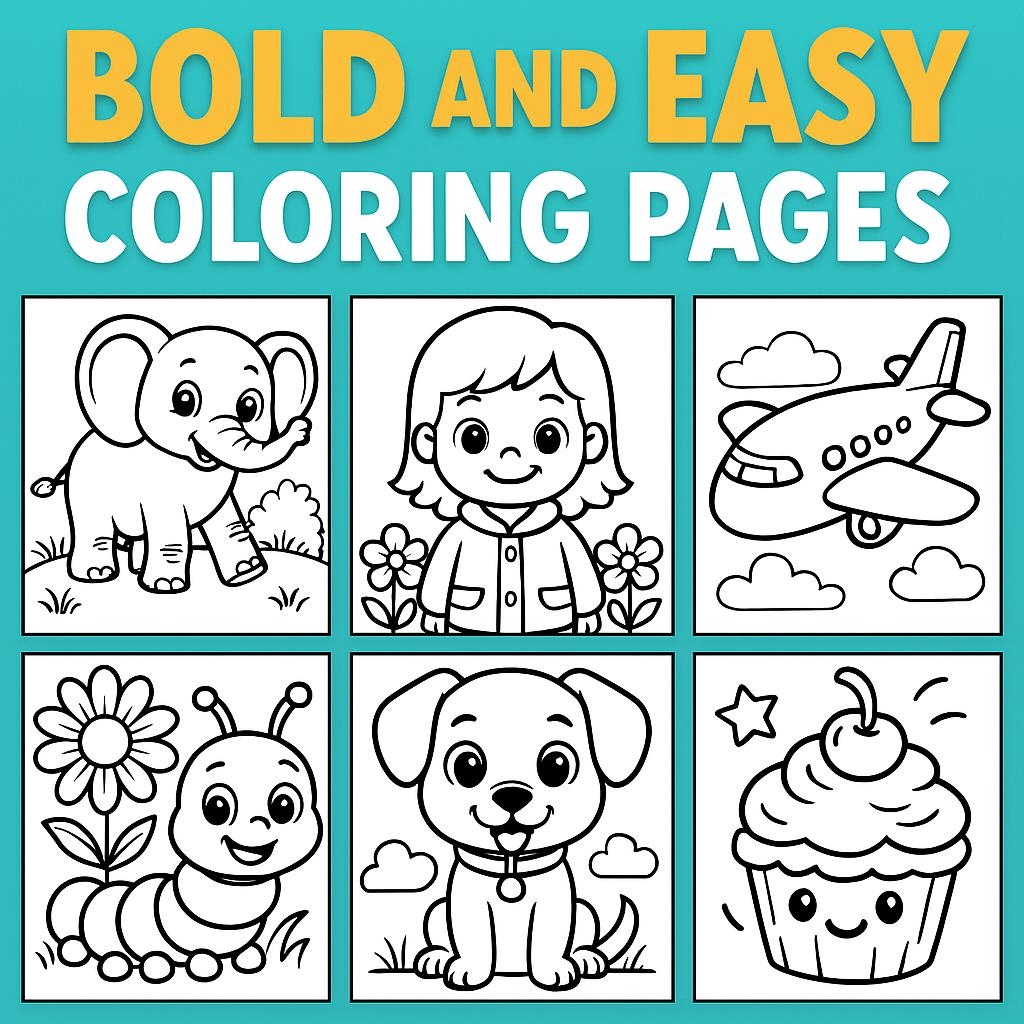 Bold And Easy Coloring Pages For Kids Vol 02 KDP Interior Printable Coloring Book Png Jpg PDF 8 5x11 300 DPI Etsy