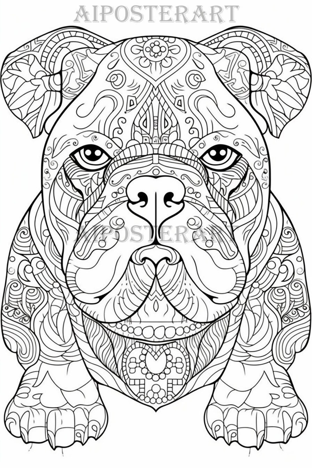 Bulldog Mandala Coloring Sheet For Adults Printable Dog Coloring Page Advanced Coloring High Res 1792x2688 Pixels Etsy