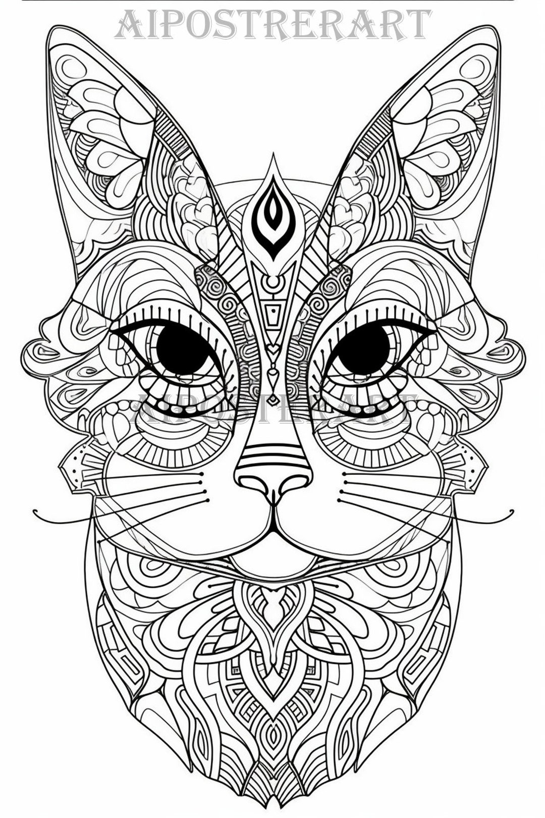 Cat Coloring Page For Adults Printable Adult Coloring Page Advanced Coloring Animal Coloring Digital File High Res 5376x8064 Pixels Etsy