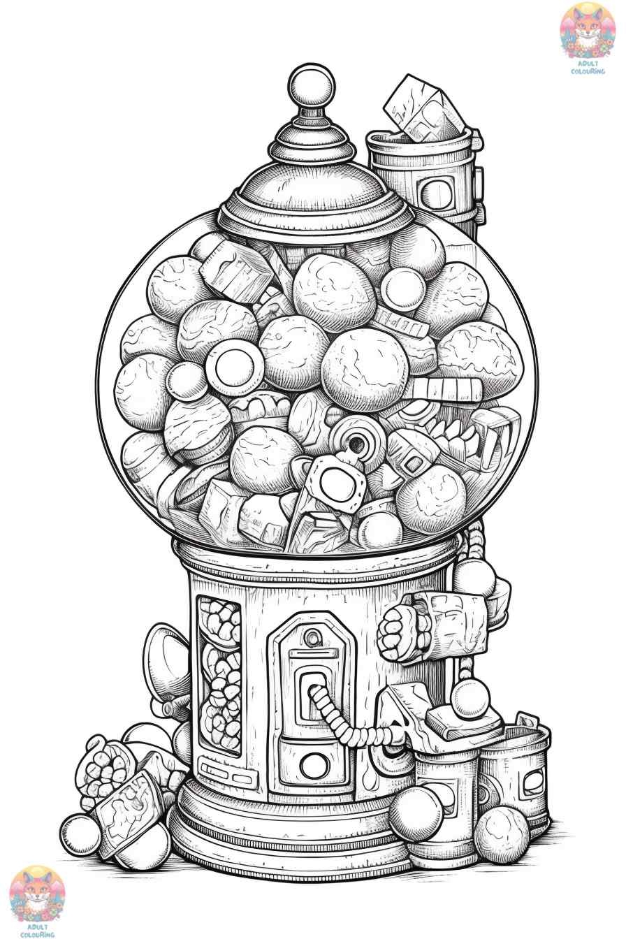 Colorful Fun Unleashed Gumball Machine Coloring Page Collection Adultcolouring