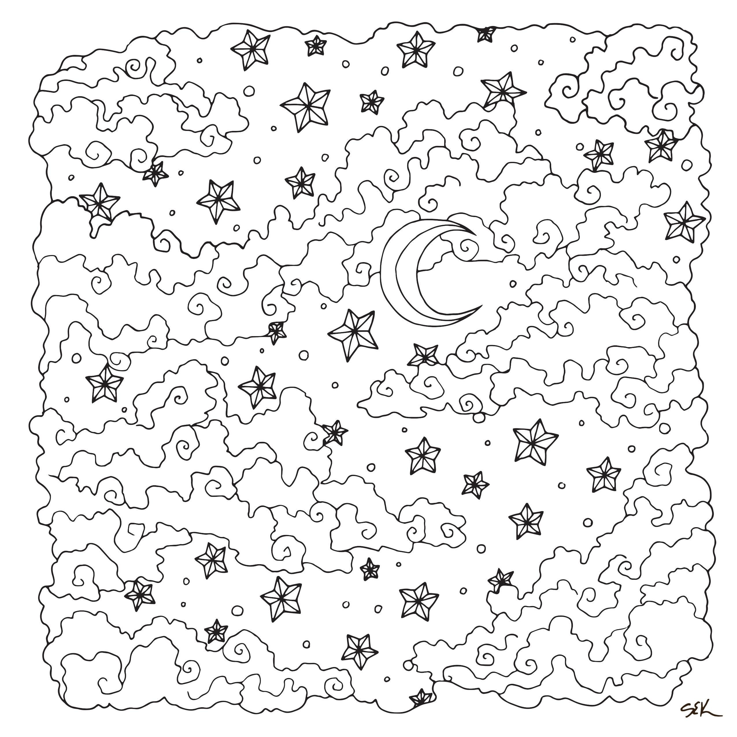 Coloring Book Page Night Sky Etsy Coloring Book Page Night Sky Etsy