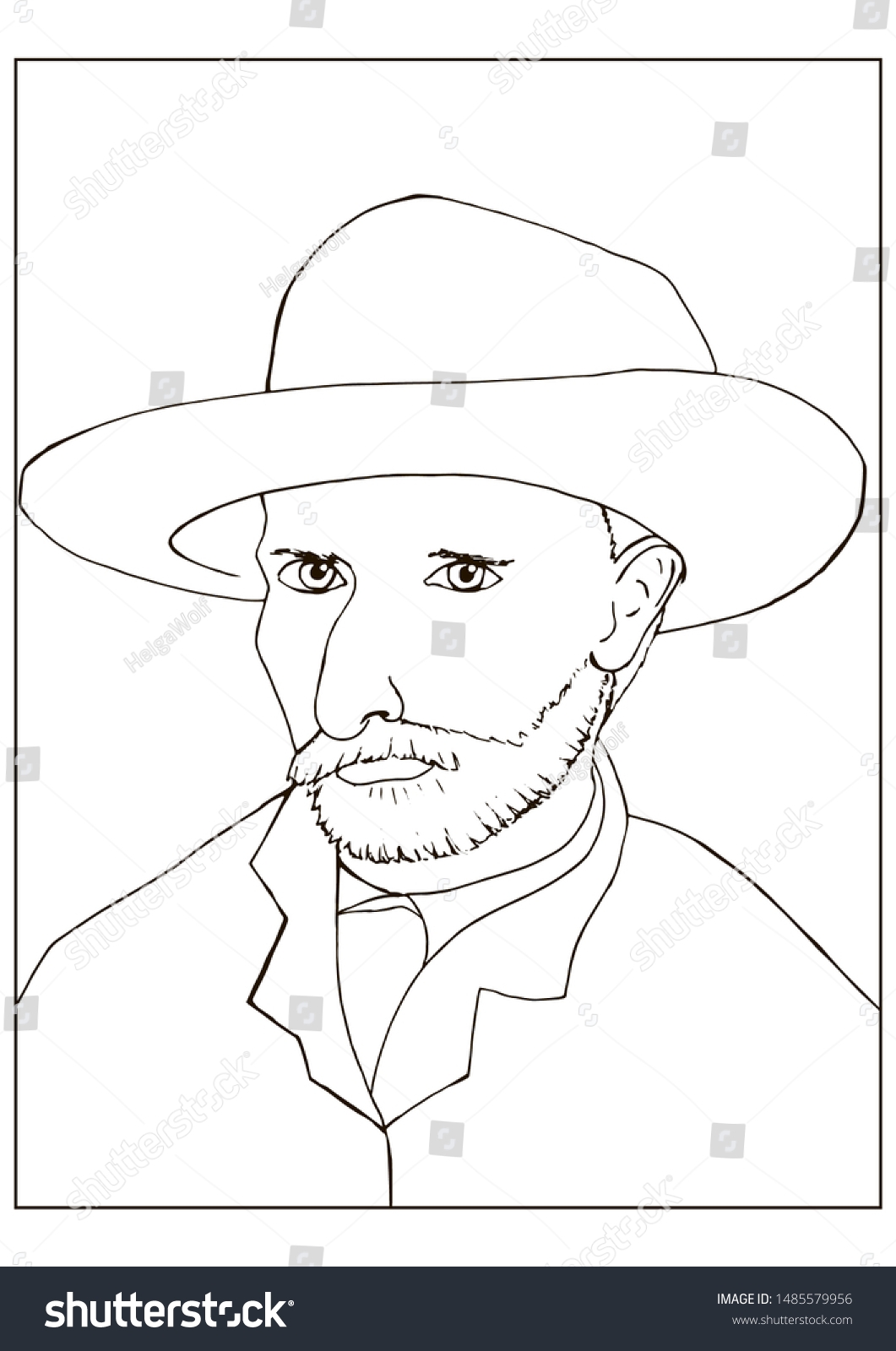 Coloring Page Self portrait Straw Hat Based Stock Illustration 1485579956 Shutterstock