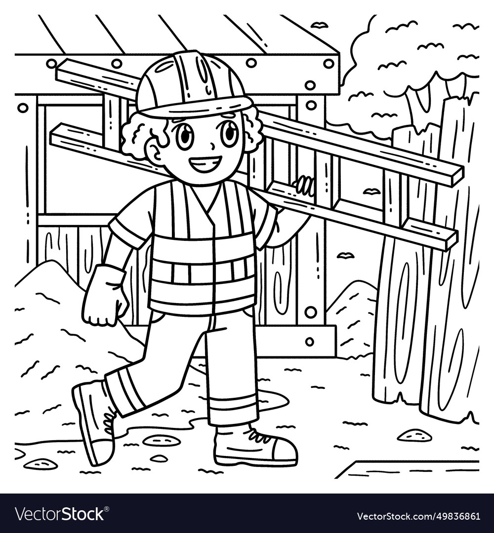 Construction Worker With A Ladder Coloring Page Royalty Free Vector VectorStock