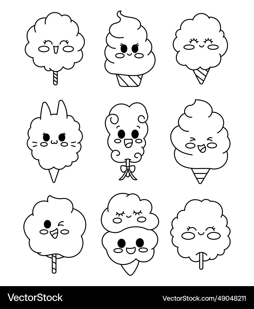 Cotton Candy Characters Coloring Page Sweet Royalty Free Vector VectorStock