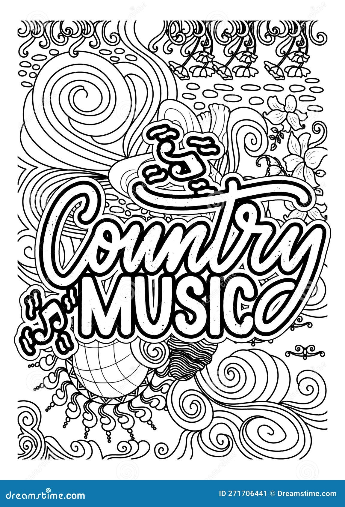 Country Music Inspirational Quote Coloring Pages For Adults Country Music Coloring Page Design Stock Illustration Illustration Of Unique Artwork 271706441