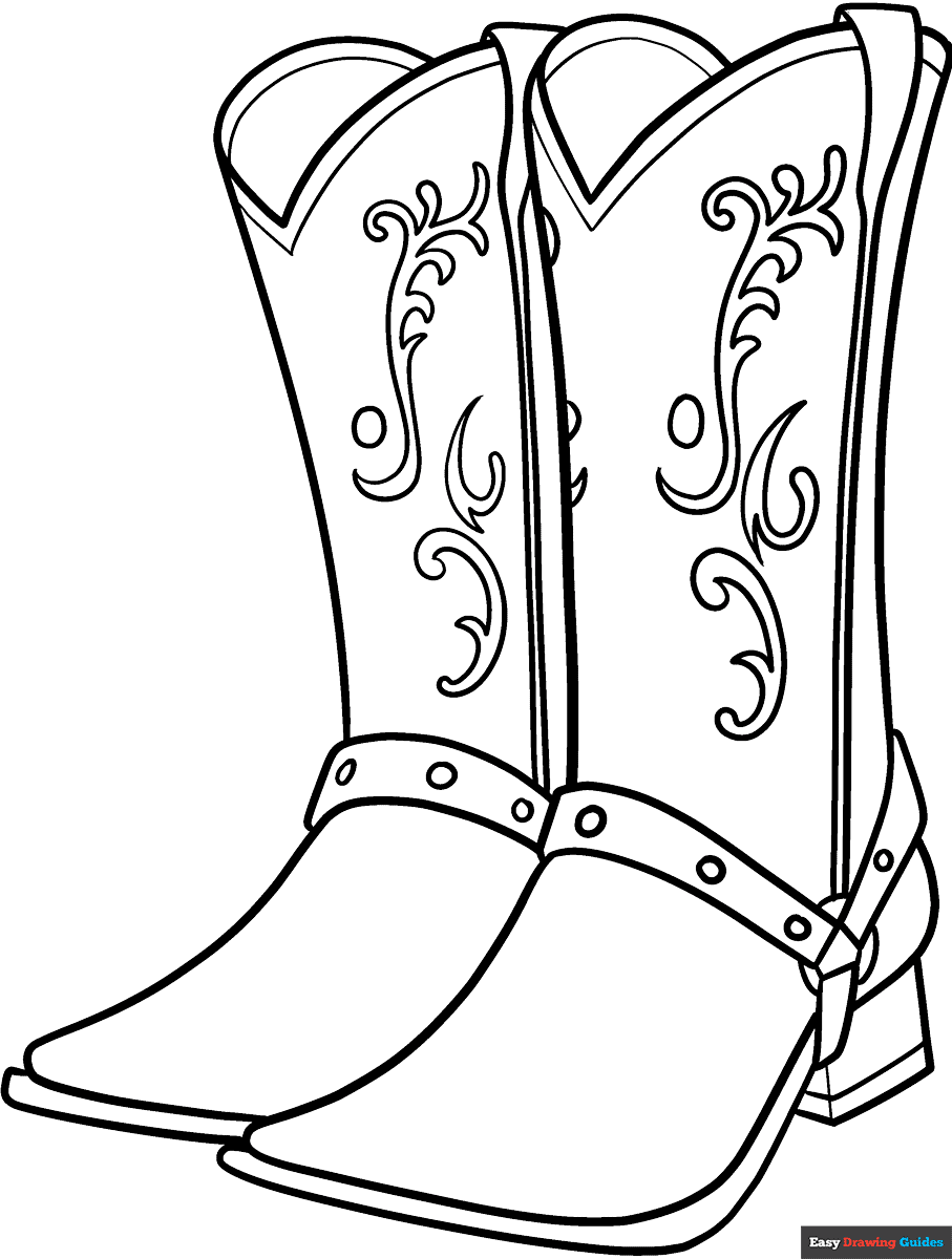 Cowboy Boots Coloring Page Easy Drawing Guides