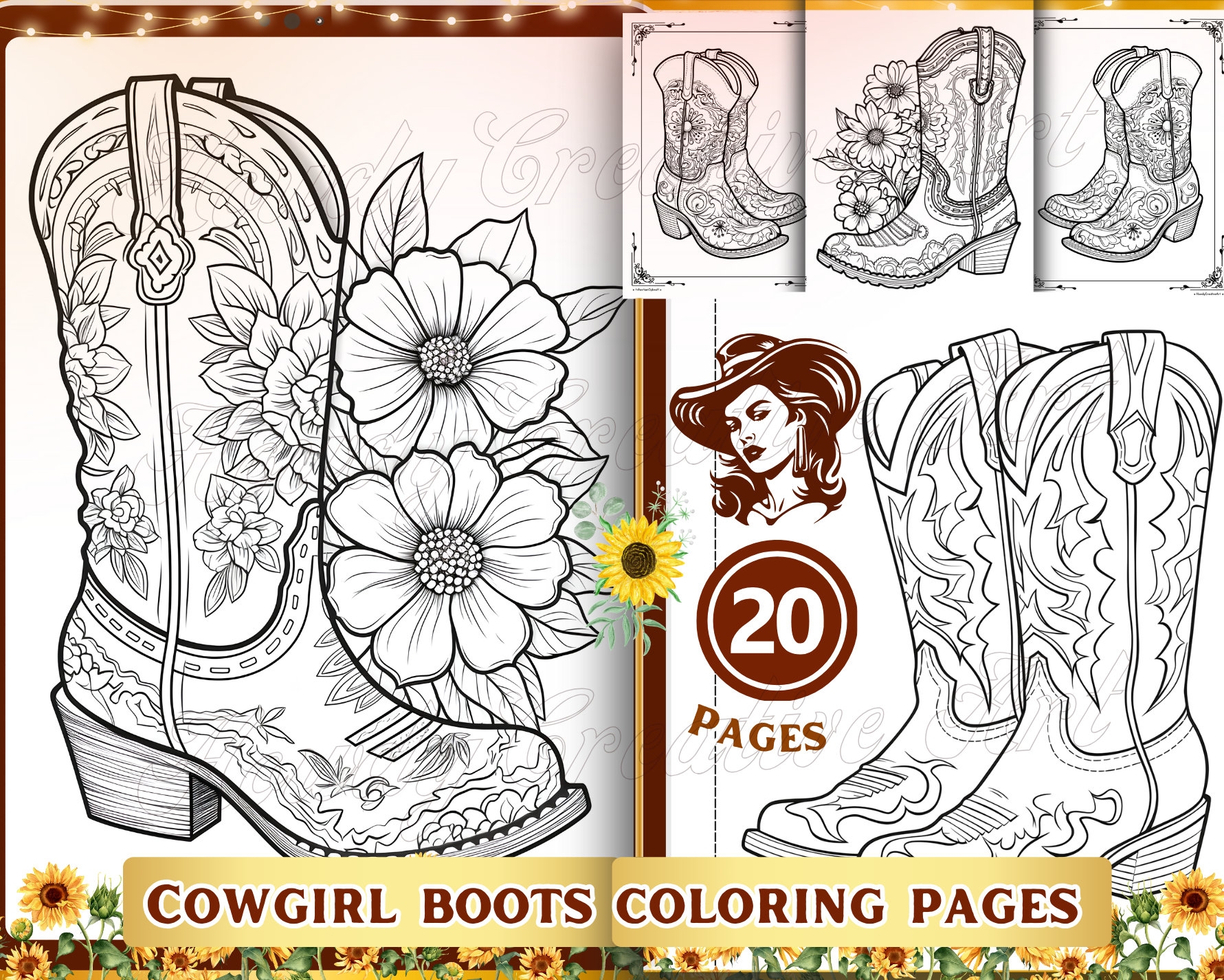 Cowgirl Boots Coloring Pages Western Fashion Designs digital Download Etsy Denmark