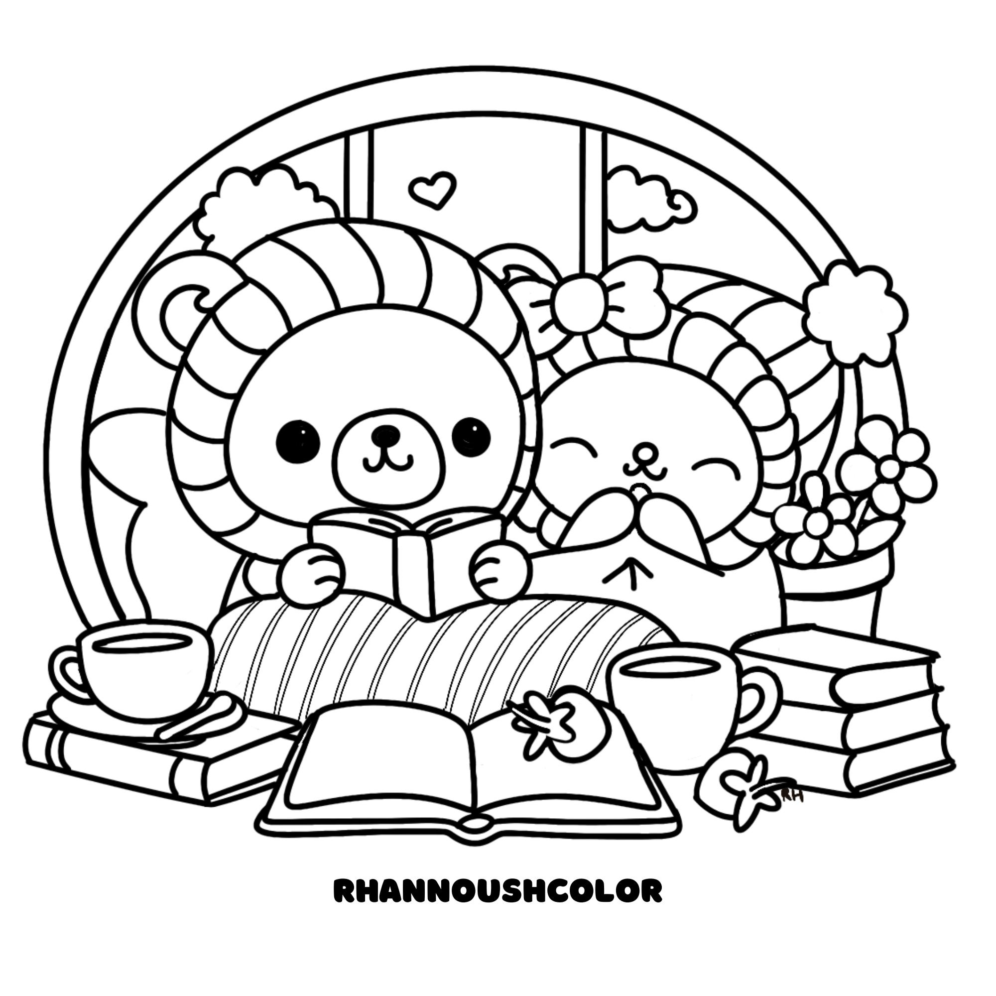 Cute And Cozy Friends Coloring Pages Printable Instant Download Animal Kawaii Themed Etsy