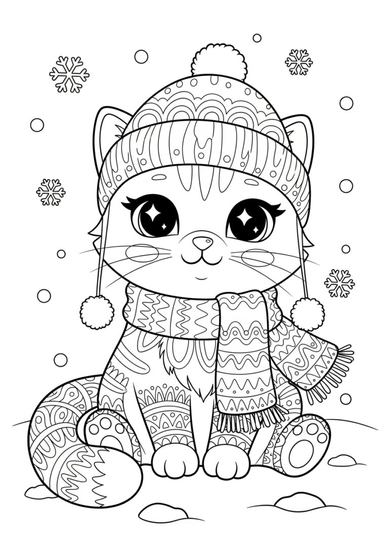 Cute Kawaii Cat Coloring Pages For Kids 