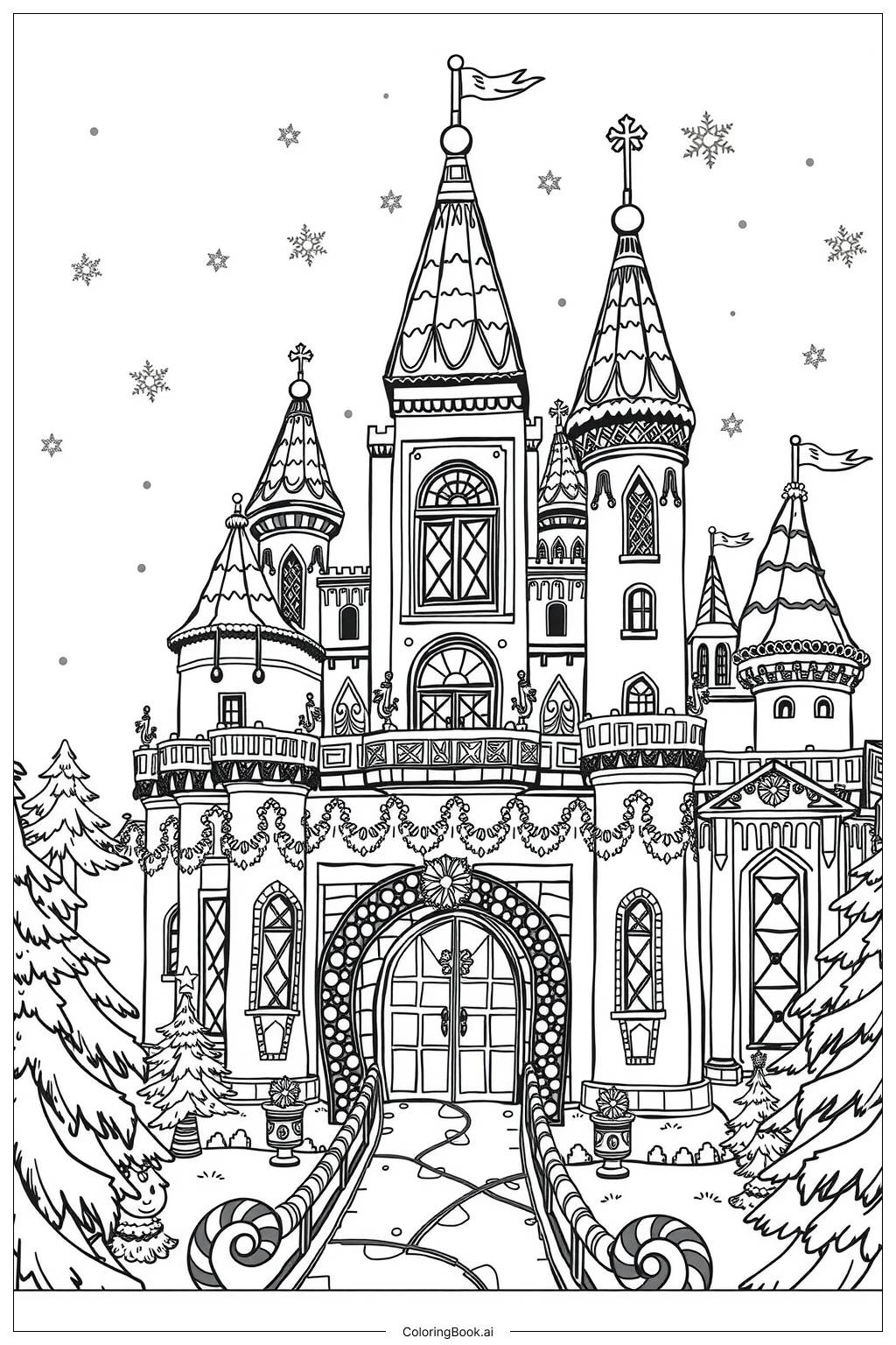 Disney Gingerbread Castle With Details 2 Coloring Page Free PDF PNG Printable 
