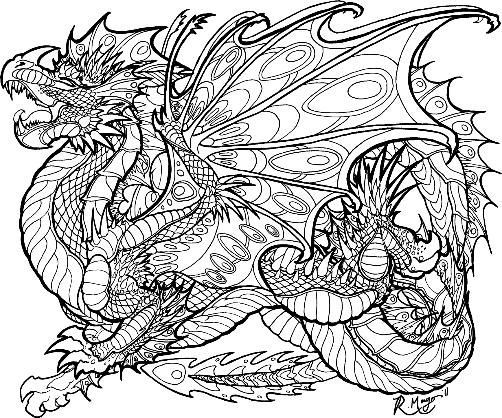 Download HD Coloring Pages For Adults Difficult Dragons Gallery Mythical Dragon Dragon Coloring Pages Transparent PNG Image NicePNG