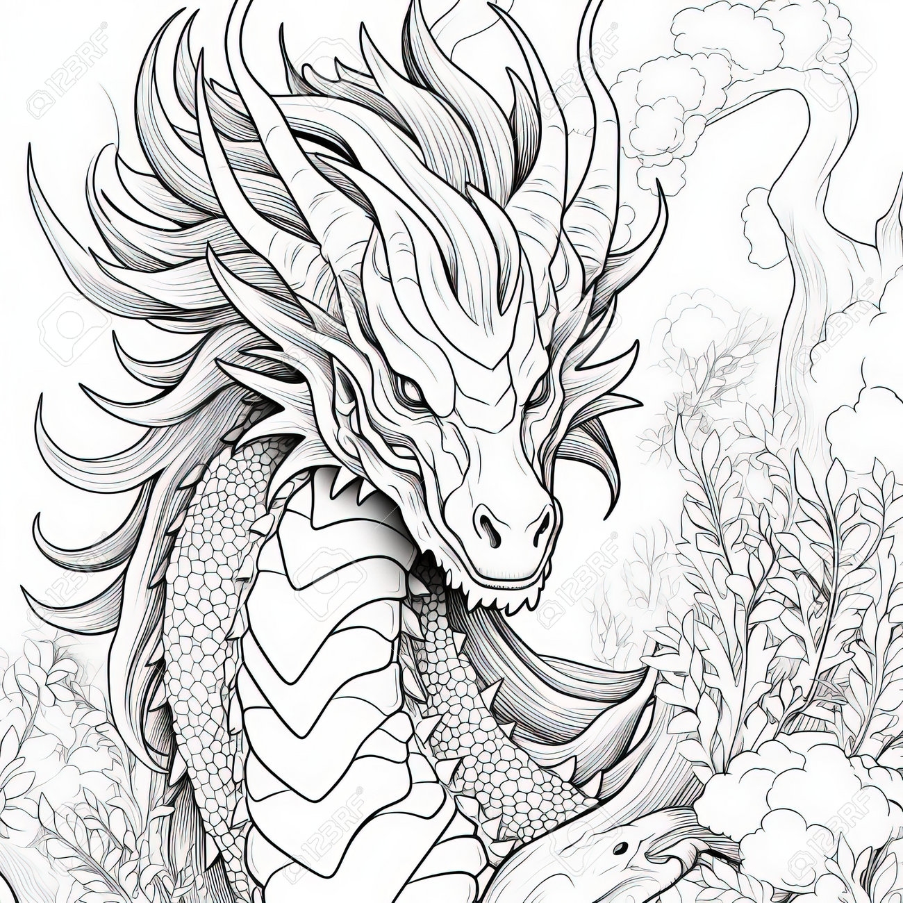 Dragon Coloring Pages For Adults Stock Photo Picture And Royalty Free Image Image 210187543 