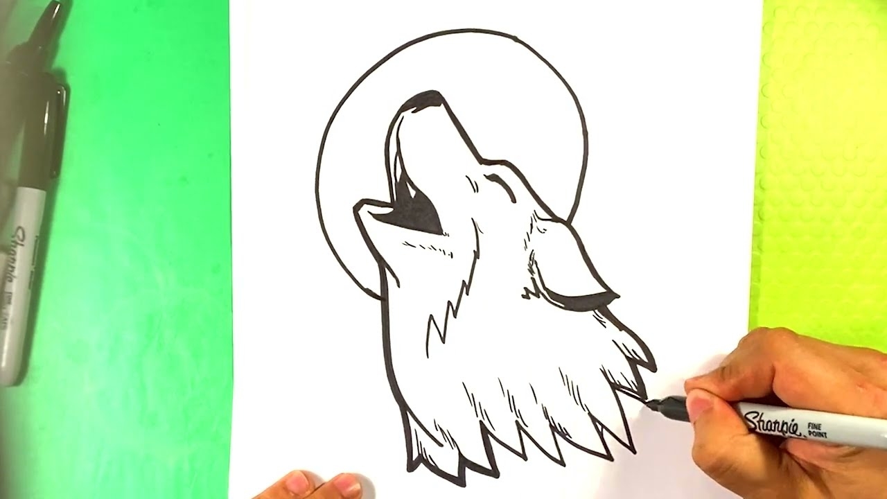 EASY How To Draw HOWLING WOLF MOON YouTube