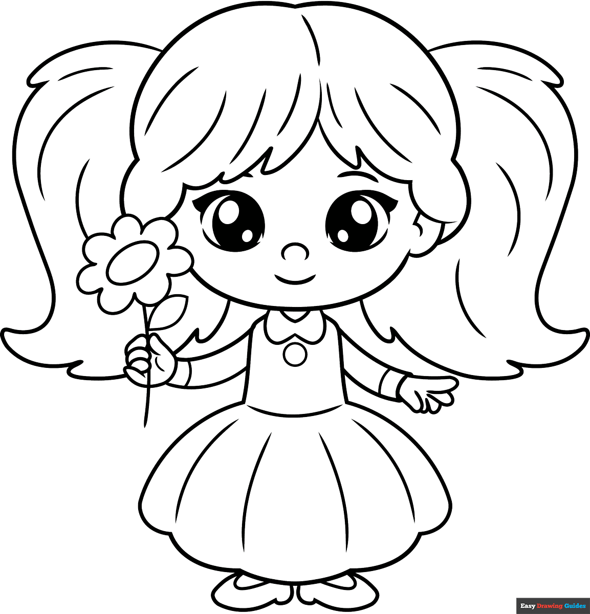 Easy Little Girl Coloring Page Easy Drawing Guides Easy Little Girl Coloring Page Easy Drawing Guides