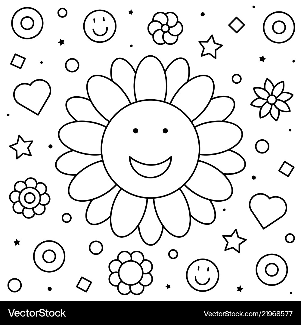 Floral Coloring Page Black And White Royalty Free Vector VectorStock