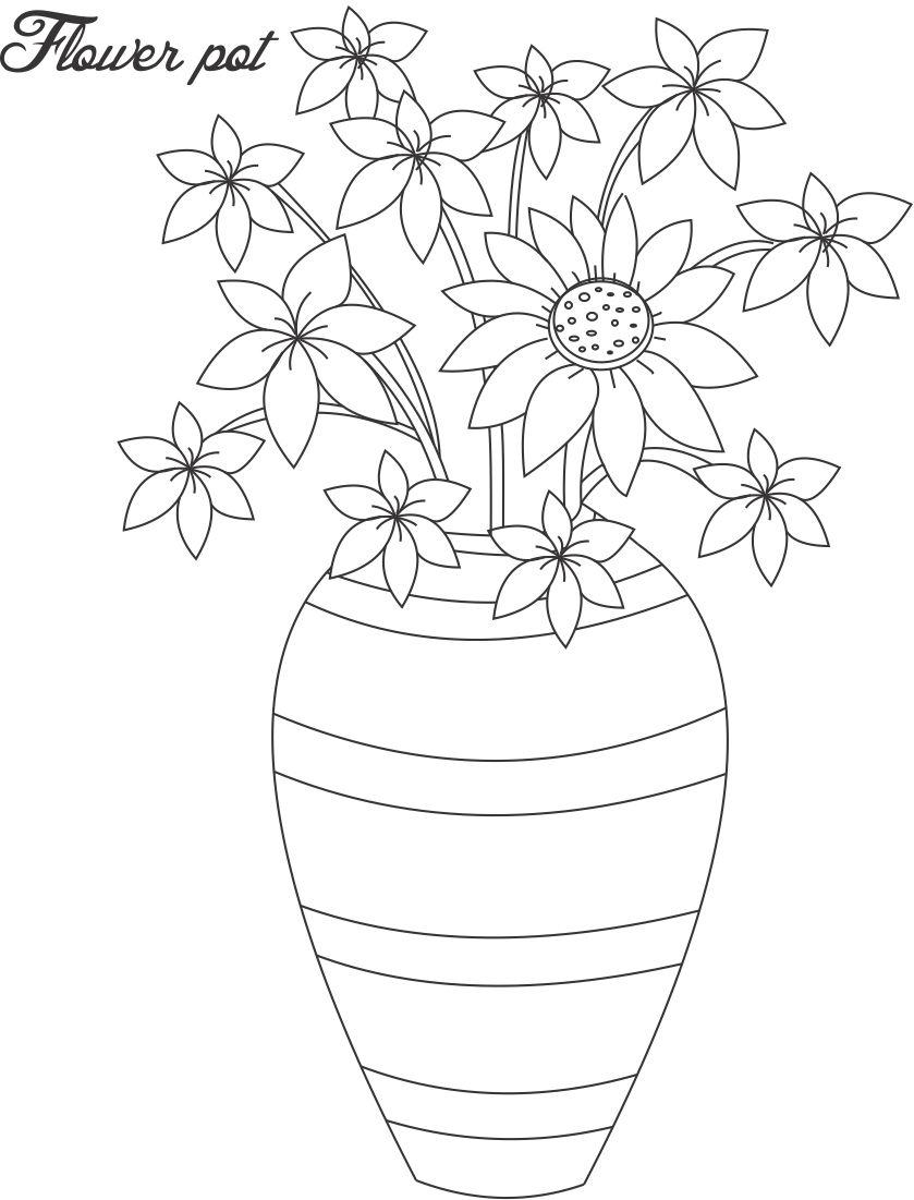 coloring page of a flower pot