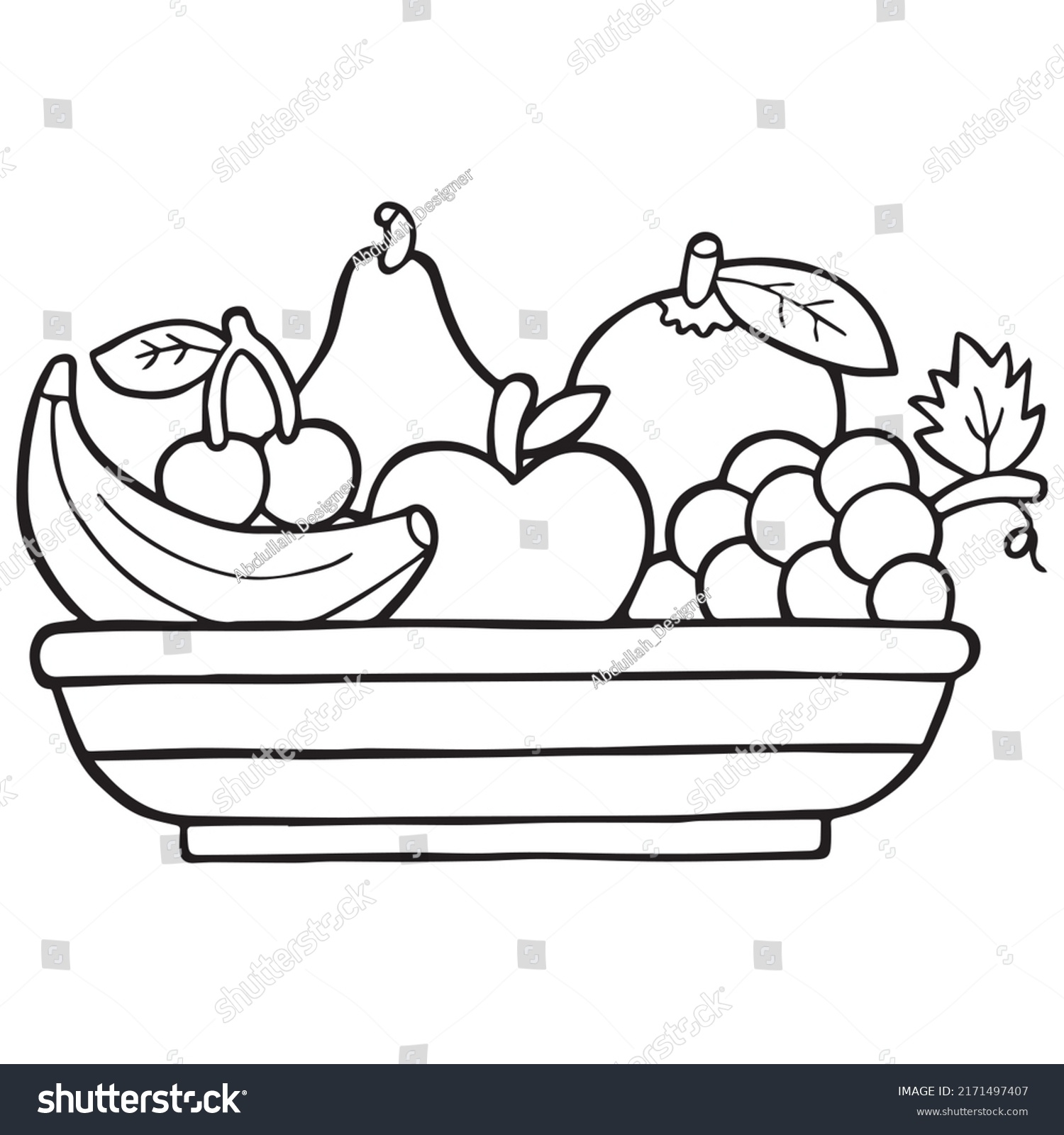 Fruit Basket Coloring Page Kids Vector Stock Vector Royalty Free 2171497407 Shutterstock