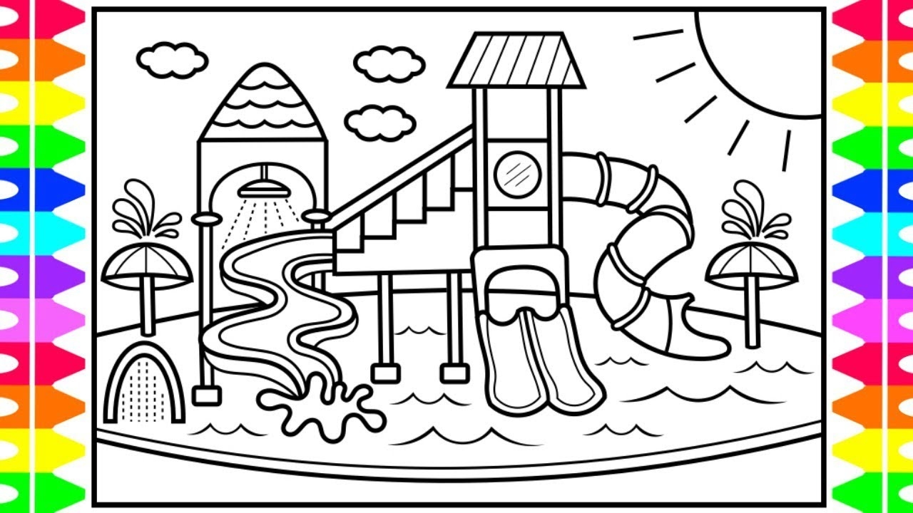 How To Draw A Playground Water Park For Kids Playground Drawing And Coloring Pages For Kids YouTube