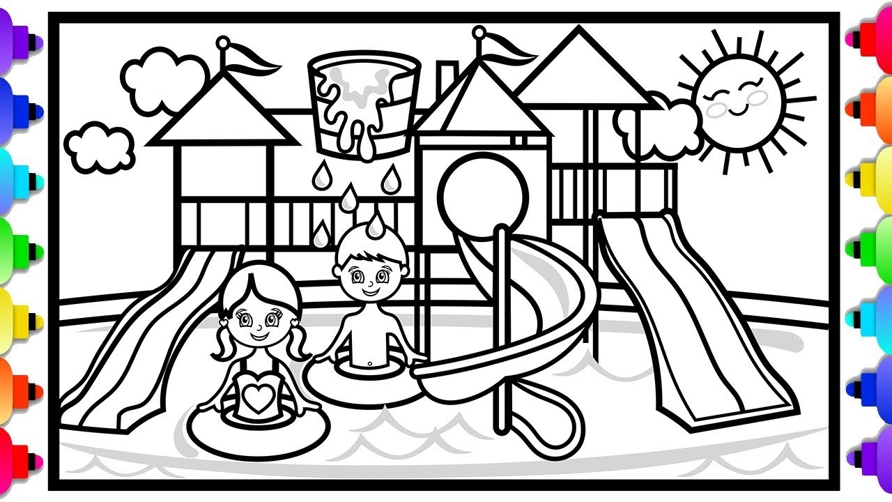 How To Draw A Waterpark Playground Step By Step For Kids Waterpark Playground Coloring Page YouTube