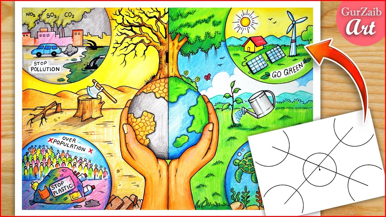 How To Draw Earth Day Poster Drawing Save Earth Project Chart Making Ideas Easy Way YouTube