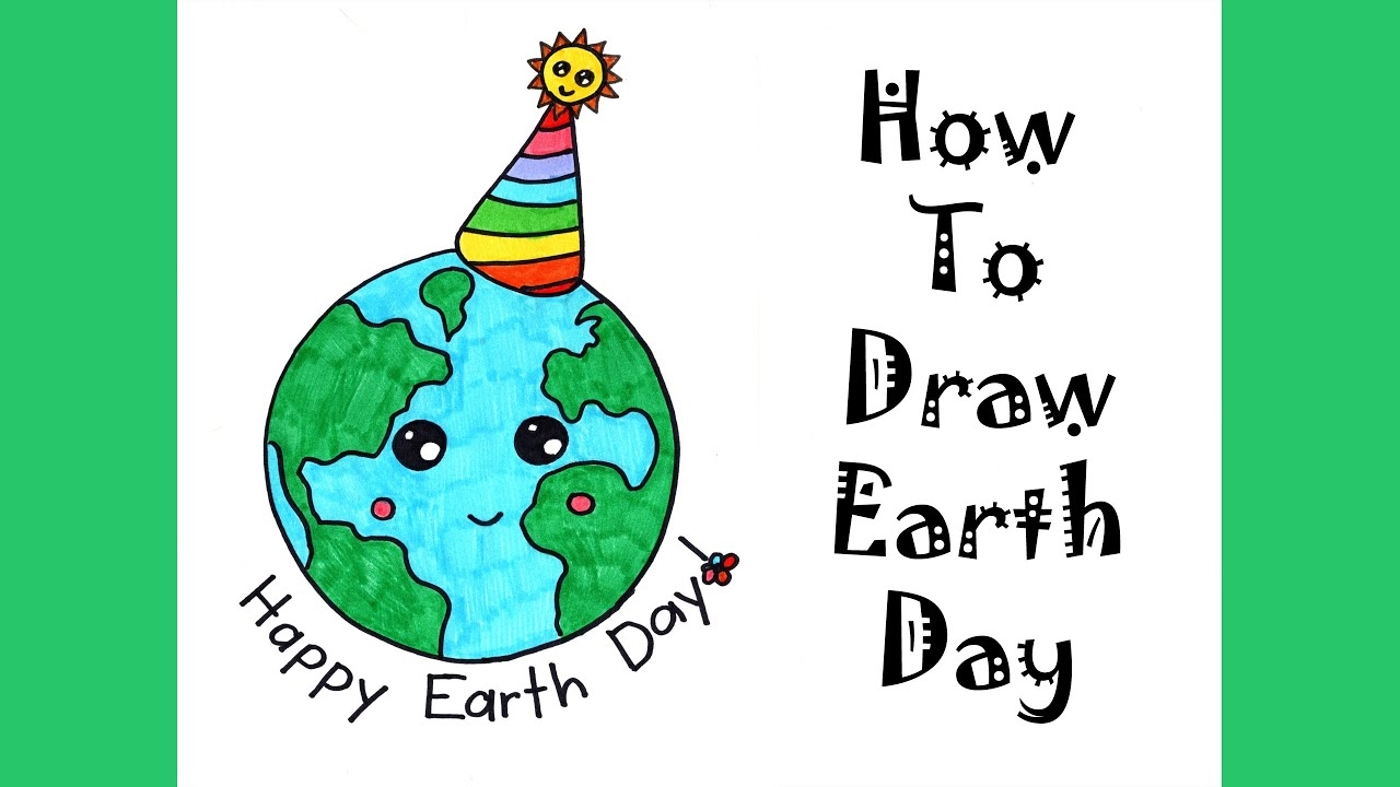 How To Draw Earth Day Step By Step Tutorial For Kids Guided Easy Earth Day Poster Drawing Idea YouTube