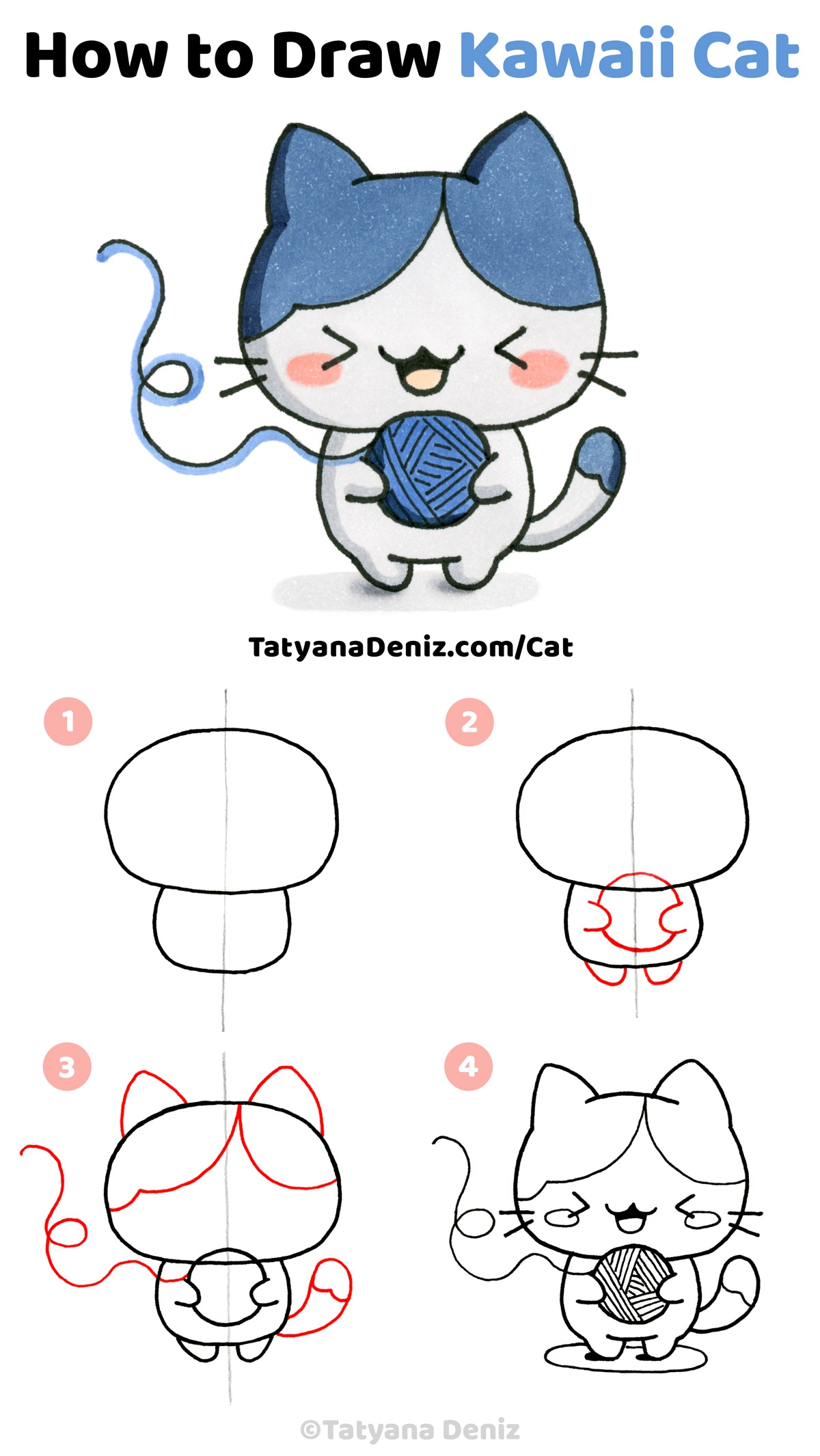 How To Draw Kawaii Cat With Easy Step by step Drawing Tutorial