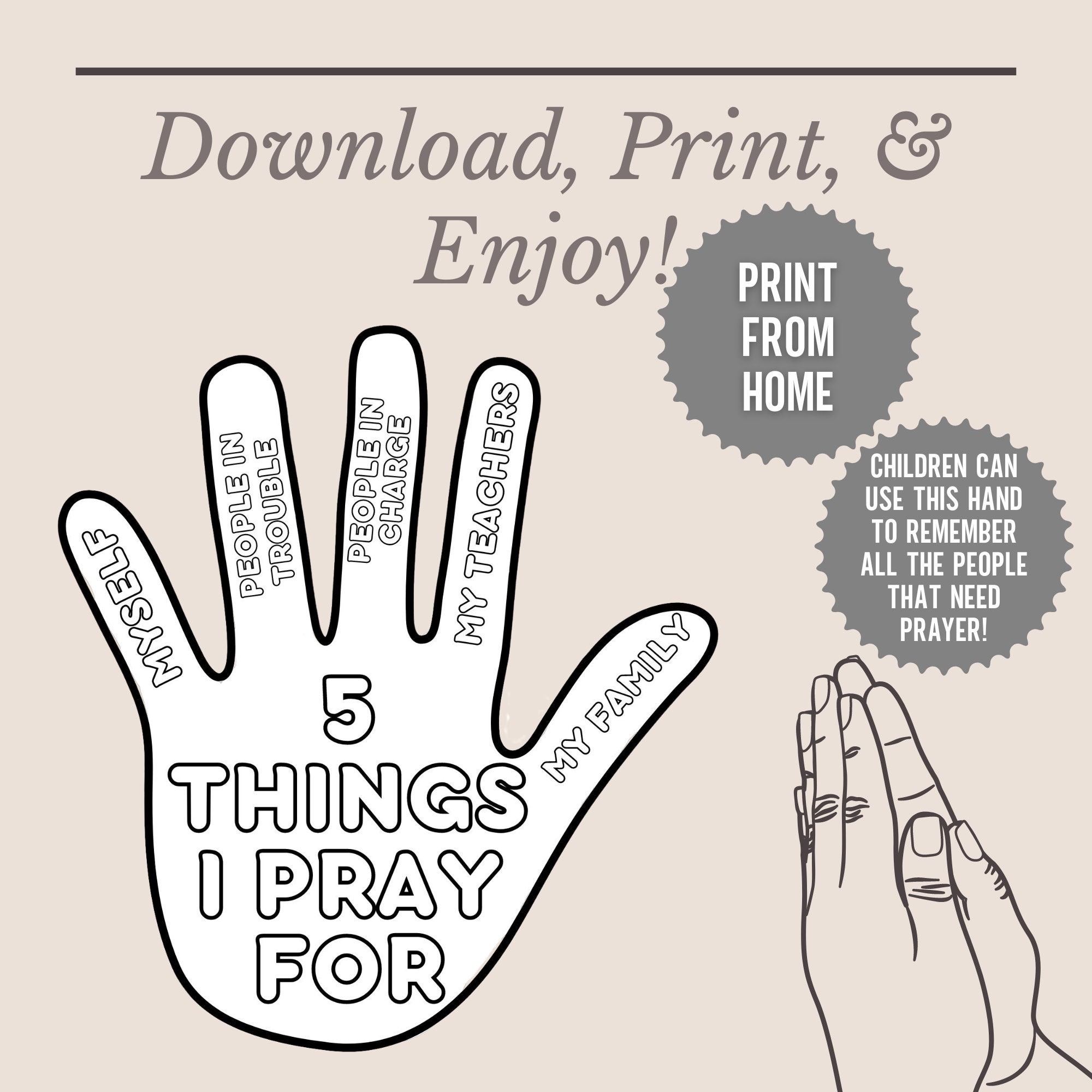 Kids Prayer Hand Craft 5 finger Method Bible Lesson digital Download Etsy Israel