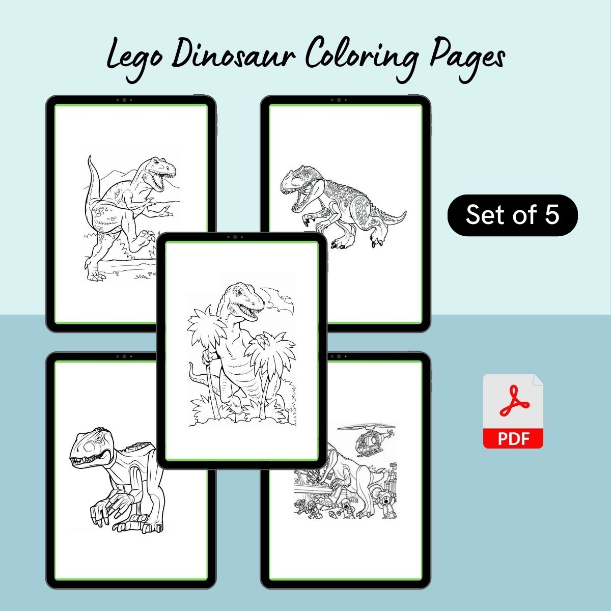 Lego Dinosaur Coloring Pages Template Blank Printable PDF