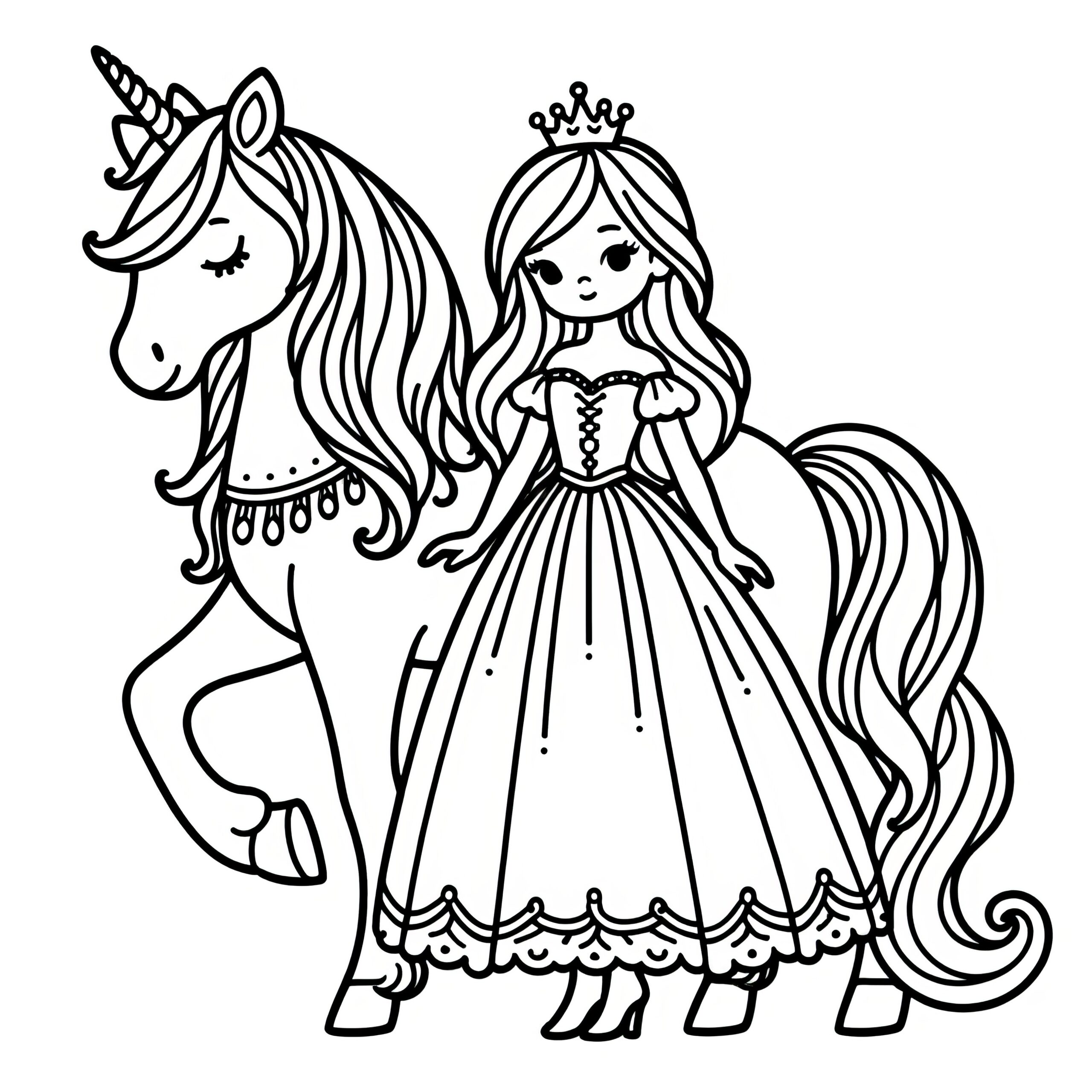 princess and unicorn coloring pages